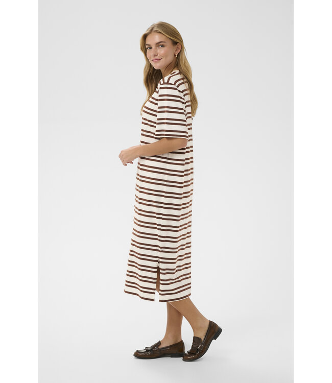 Renalda gestreepte jurk bruin