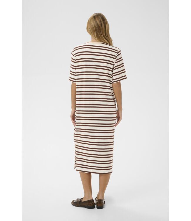 Renalda gestreepte jurk bruin