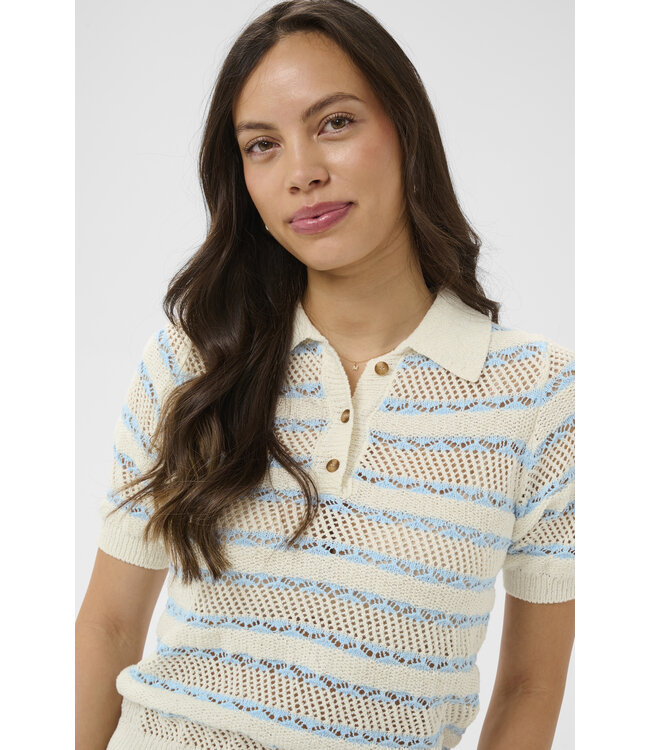 Rosetta polo crème-lichtblauw