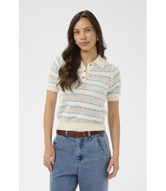 Rosetta polo crème-lichtblauw