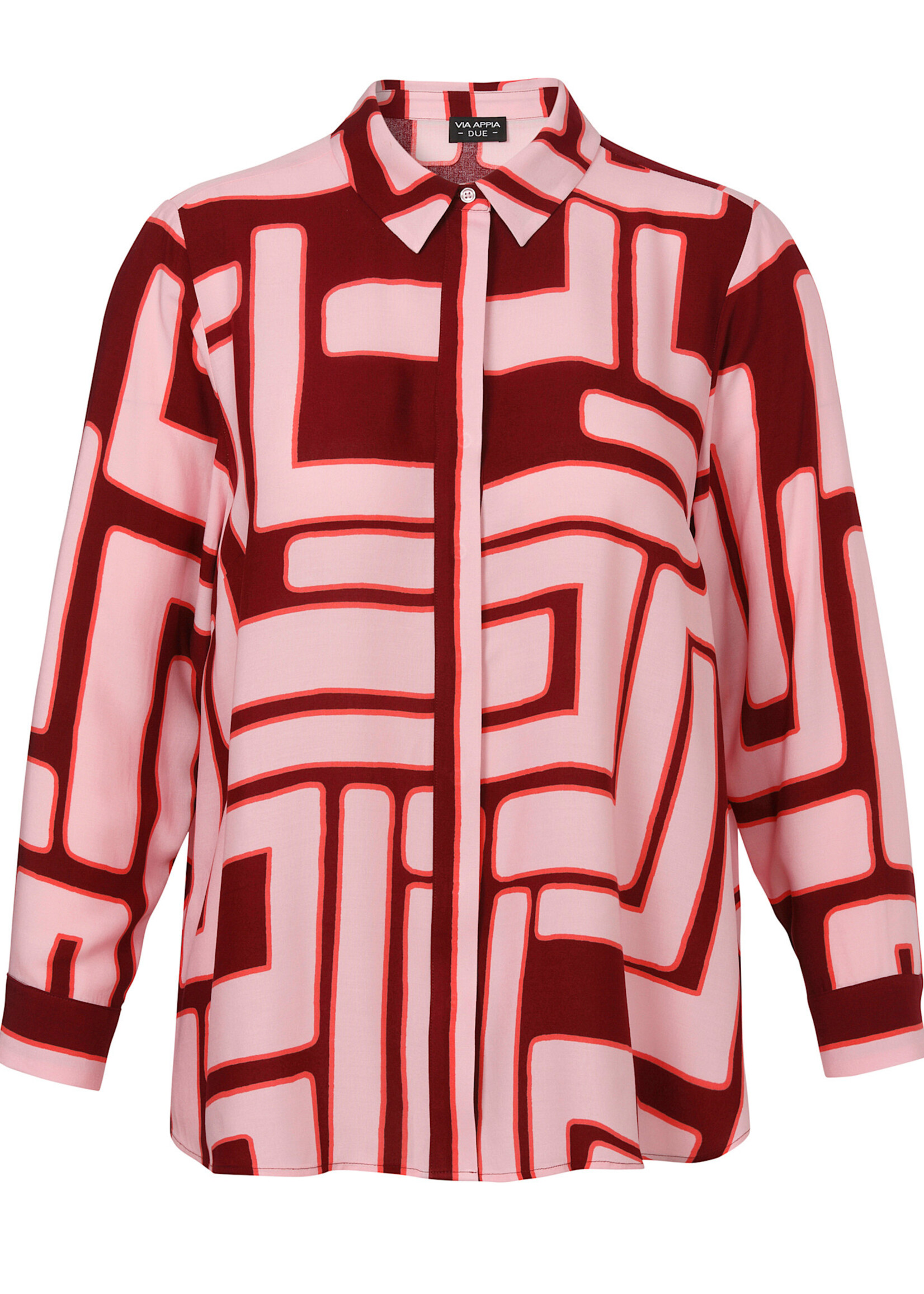 Via Appia Via Appia Due blouse – grafische print in aubergine en rosétinten