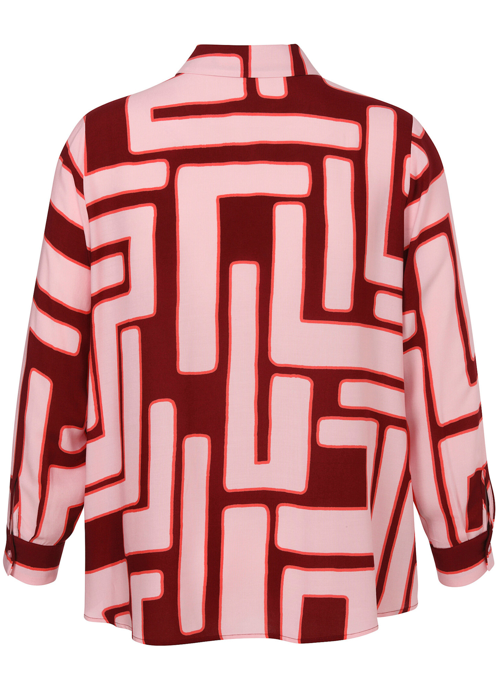 Via Appia Via Appia Due blouse – grafische print in aubergine en rosétinten