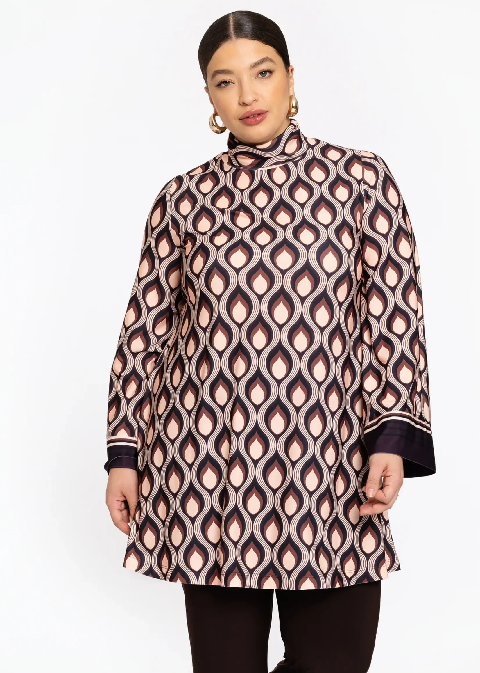 Yoek Yoek Tuniek Goccia – retro print, elegante col & wide bottom pasvorm