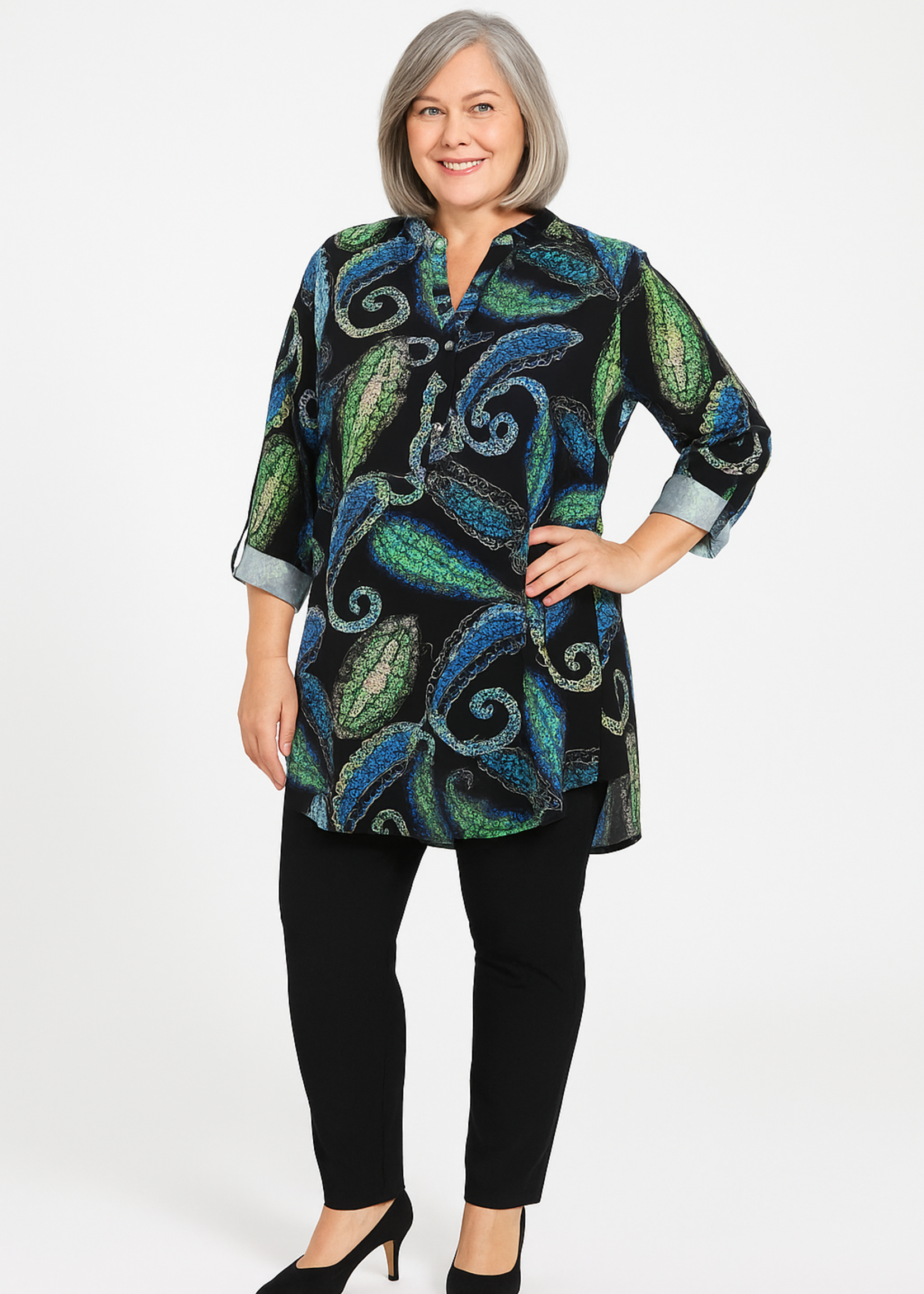Doris Streich Doris Streich blouse – elegante viscose batist met omslagmouw