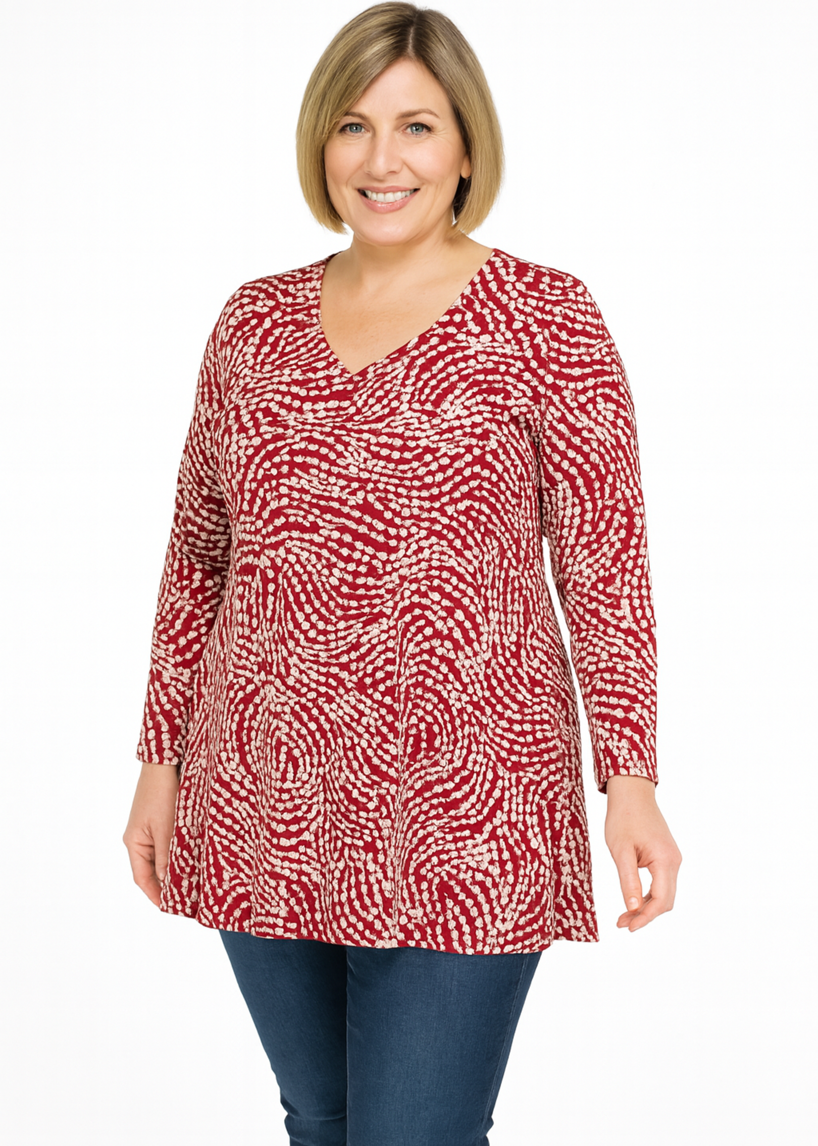 KJBrand KjBrand A-lijn shirt met V-hals en tweekleurige print – flatterend plus size design