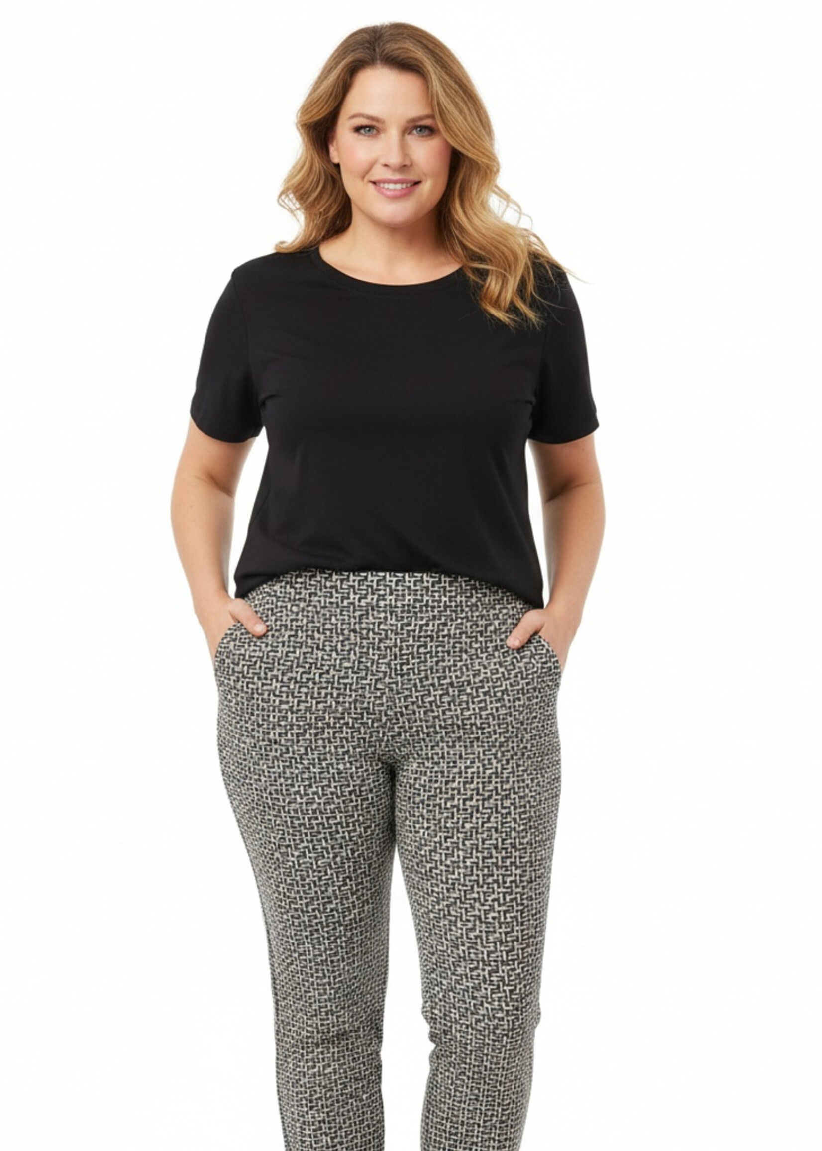 KJBrand KJBrand Jeggings Jenny in zwart/wit print – stijlvolle plus size broek