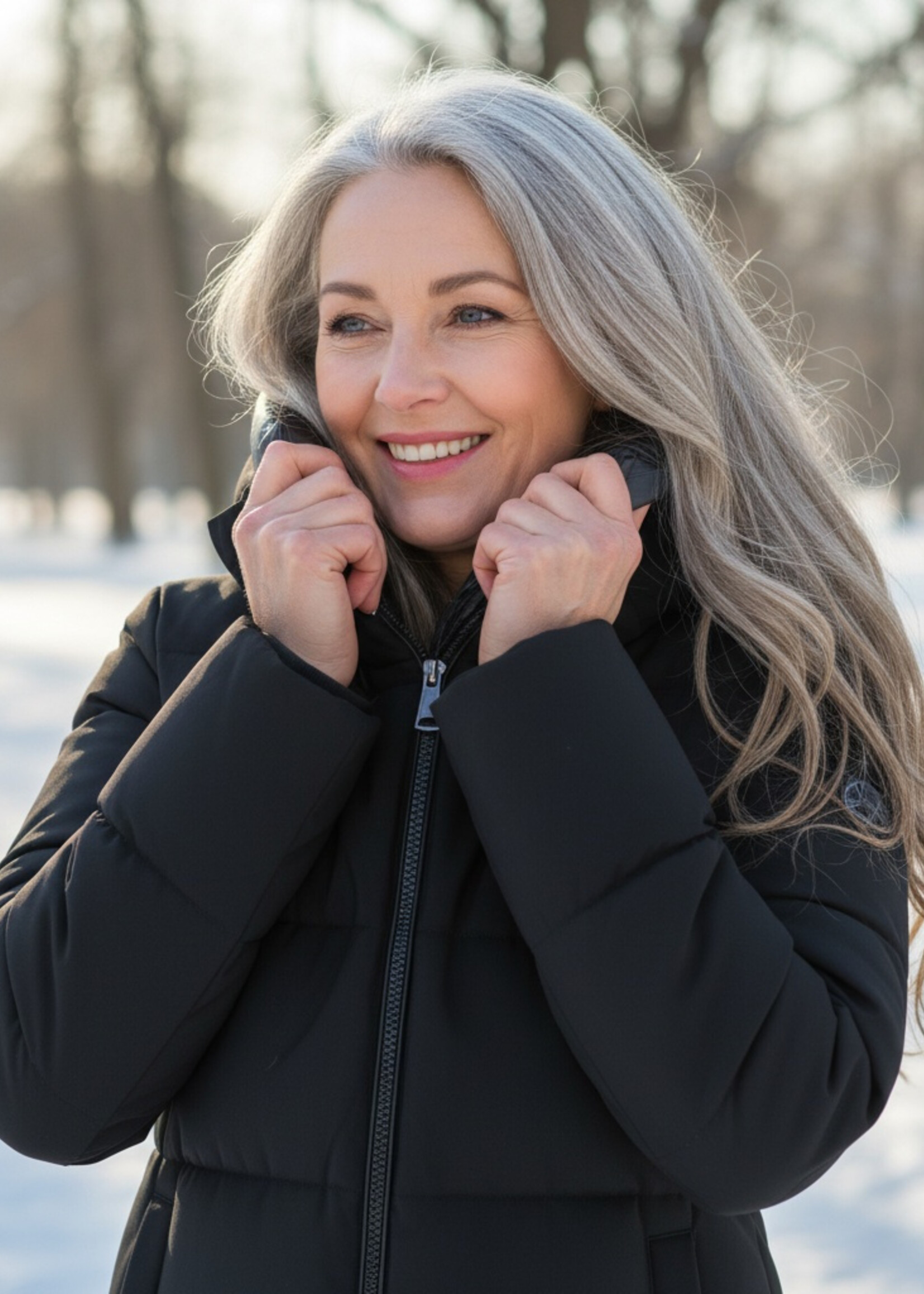 Yest Curve Yest Curve winterjas in light sand en zwart – warme plus size jas tot over de knie