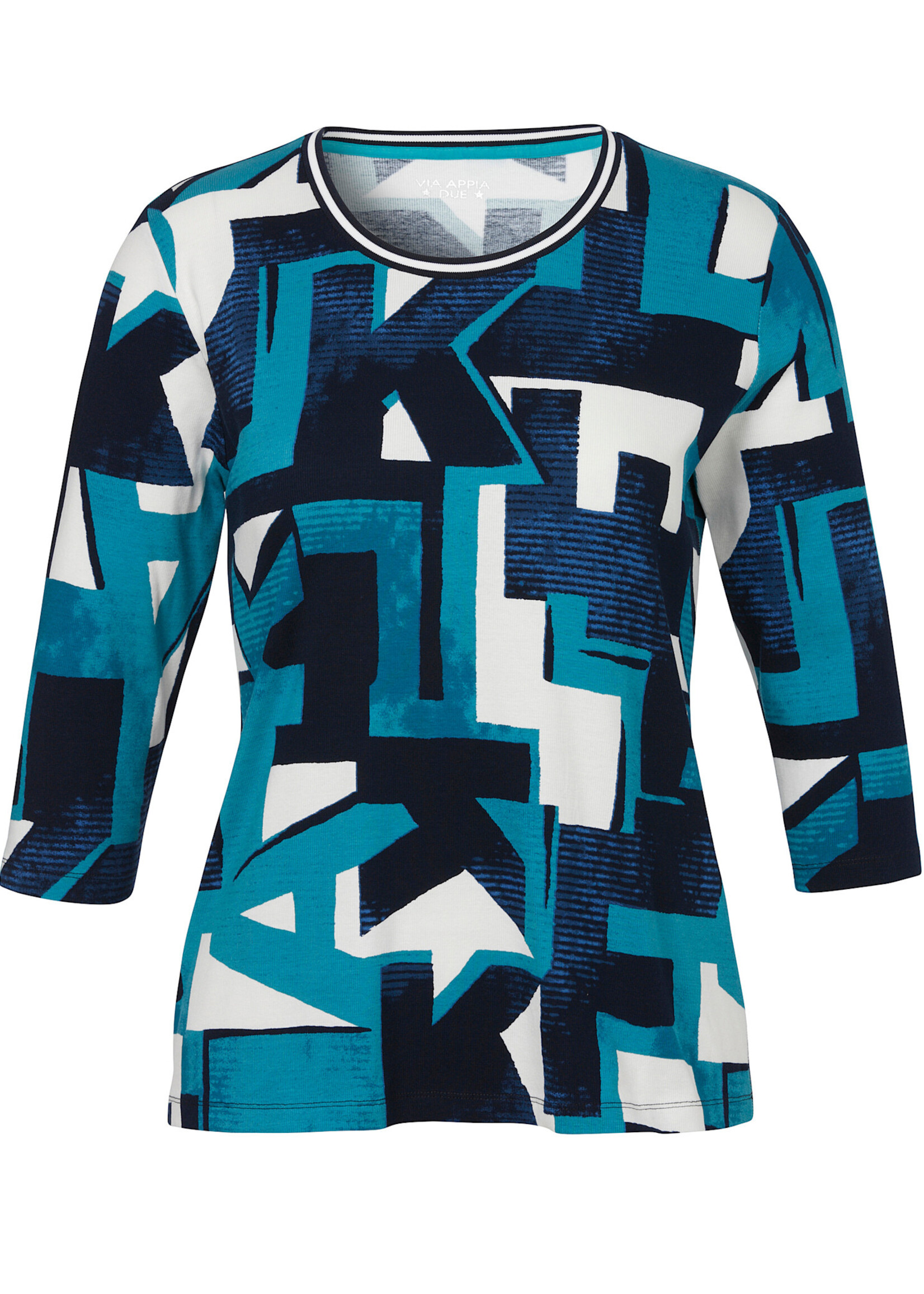 Via Appia Via Appia Due shirt in blauwtinten met sportieve halsafwerking