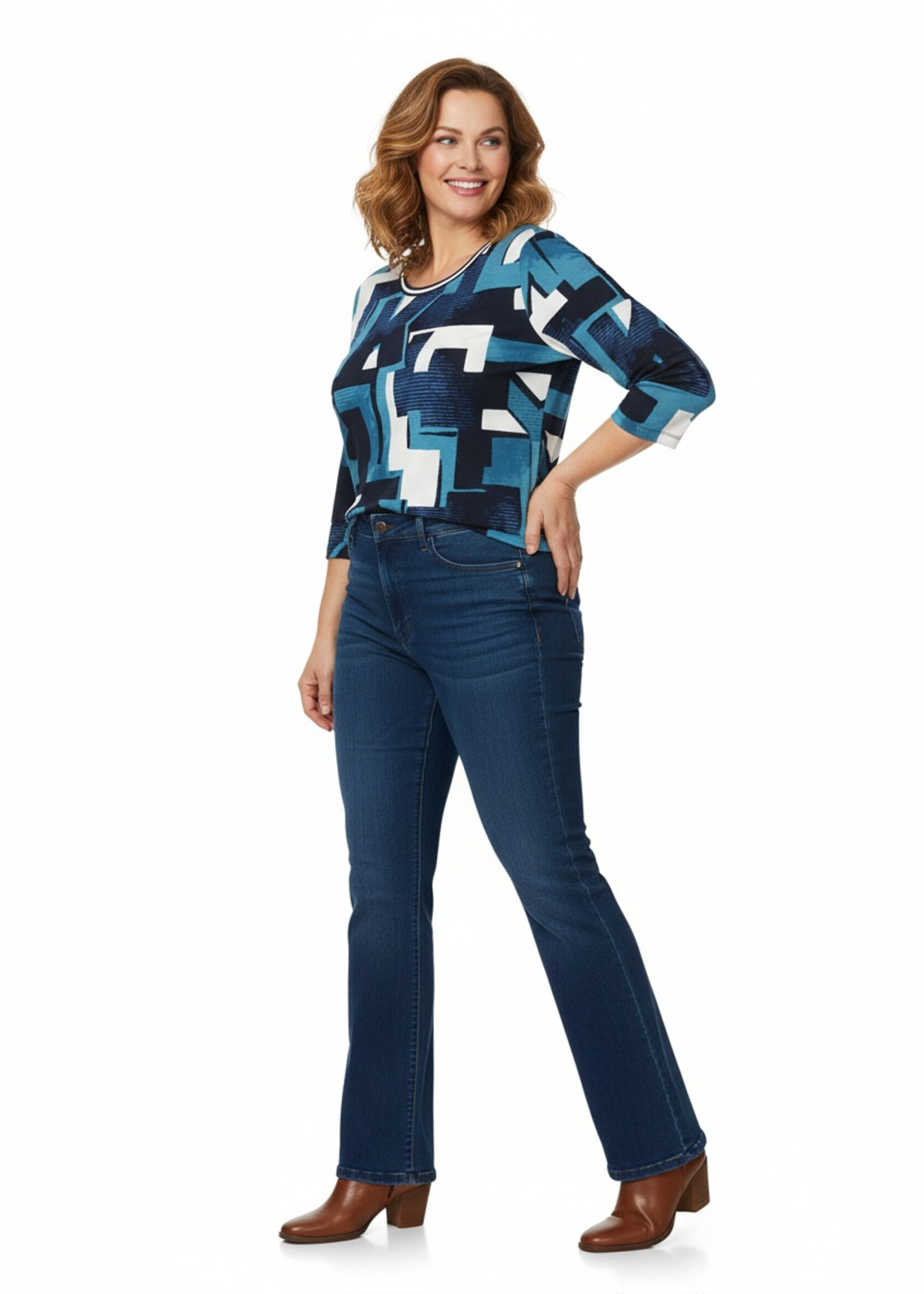 Via Appia Via Appia Due shirt in blauwtinten met sportieve halsafwerking