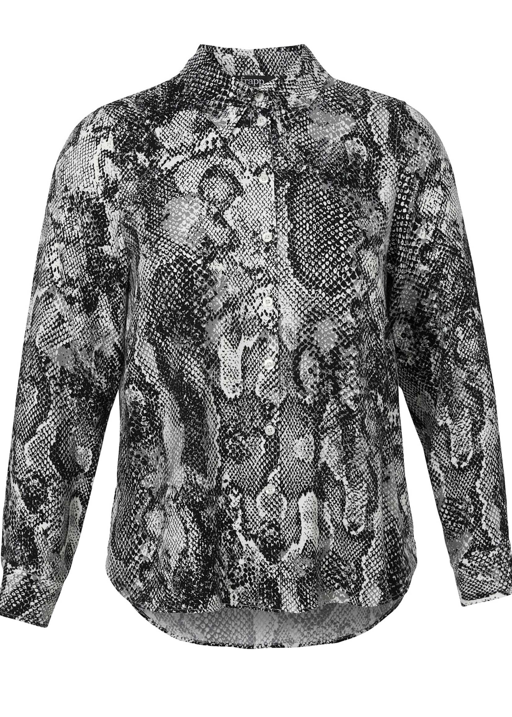 Frapp Frapp blouse met snake-print in zwart/wit/grijs – stijlvol en modern
