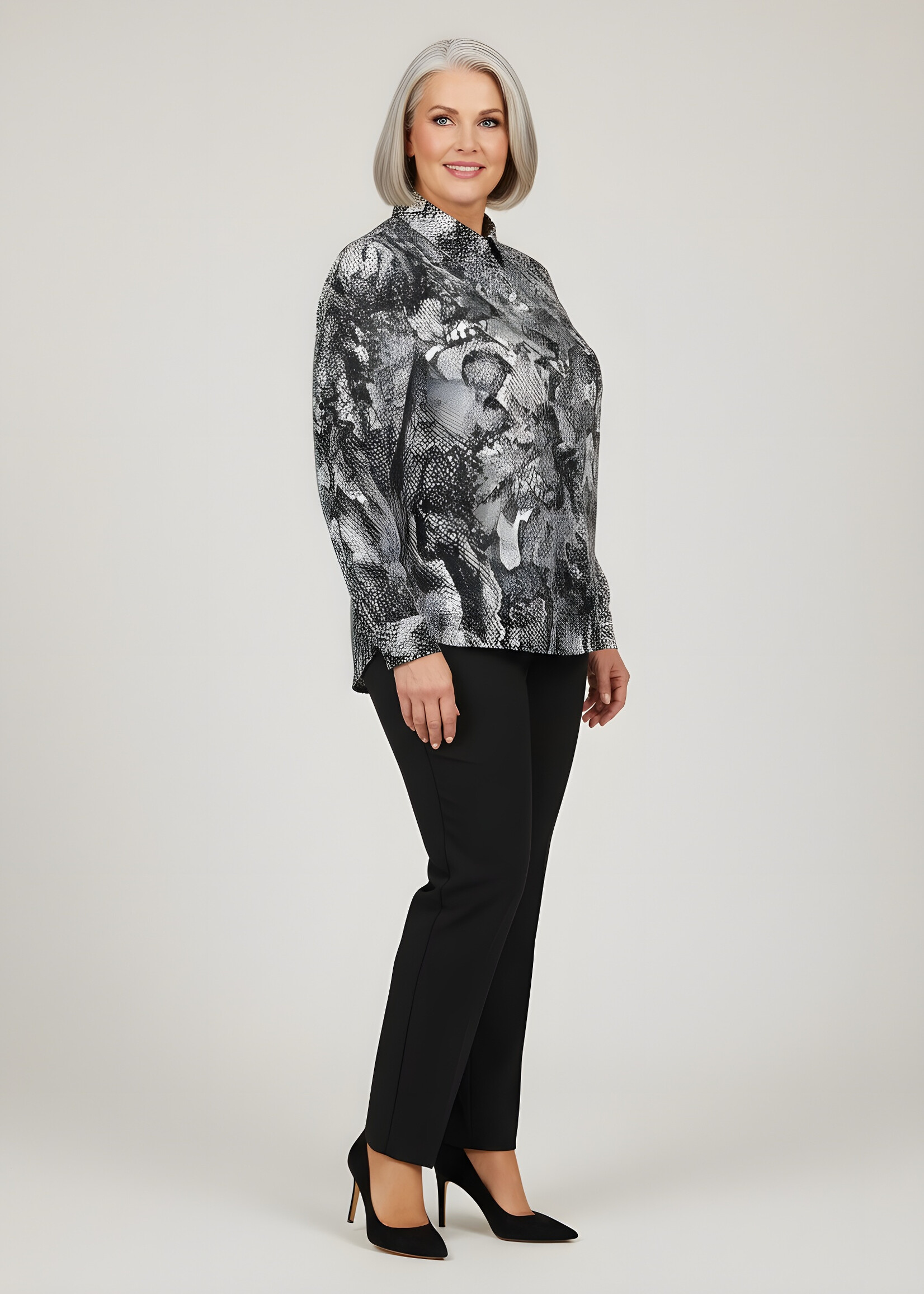 Frapp Frapp blouse met snake-print in zwart/wit/grijs – stijlvol en modern