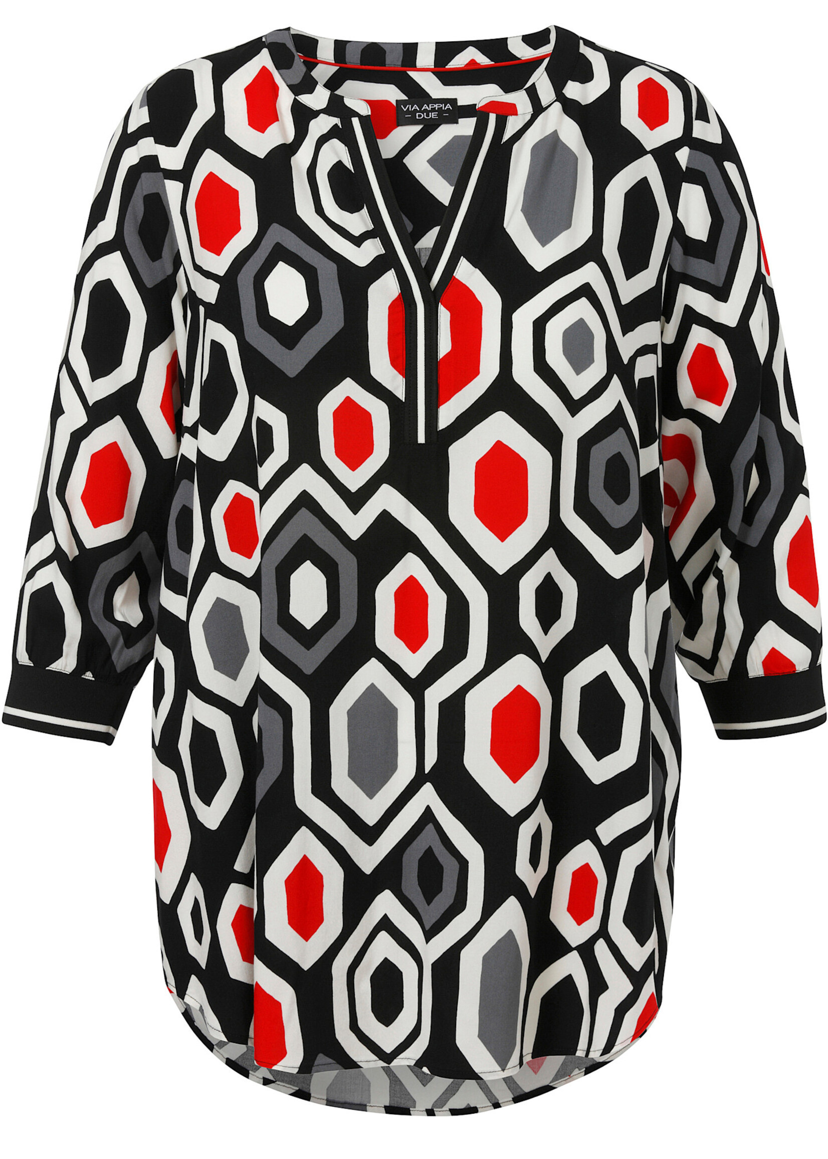 Via Appia Via Appia Due tuniek – geometrische print in zwart, wit, grijs en rood