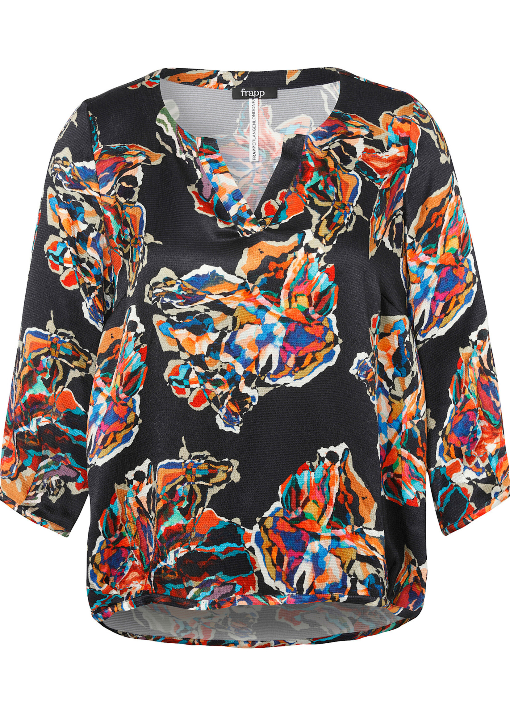 Frapp Via Appia blouse – diepblauw/zwart met kleurrijke print (2555698)