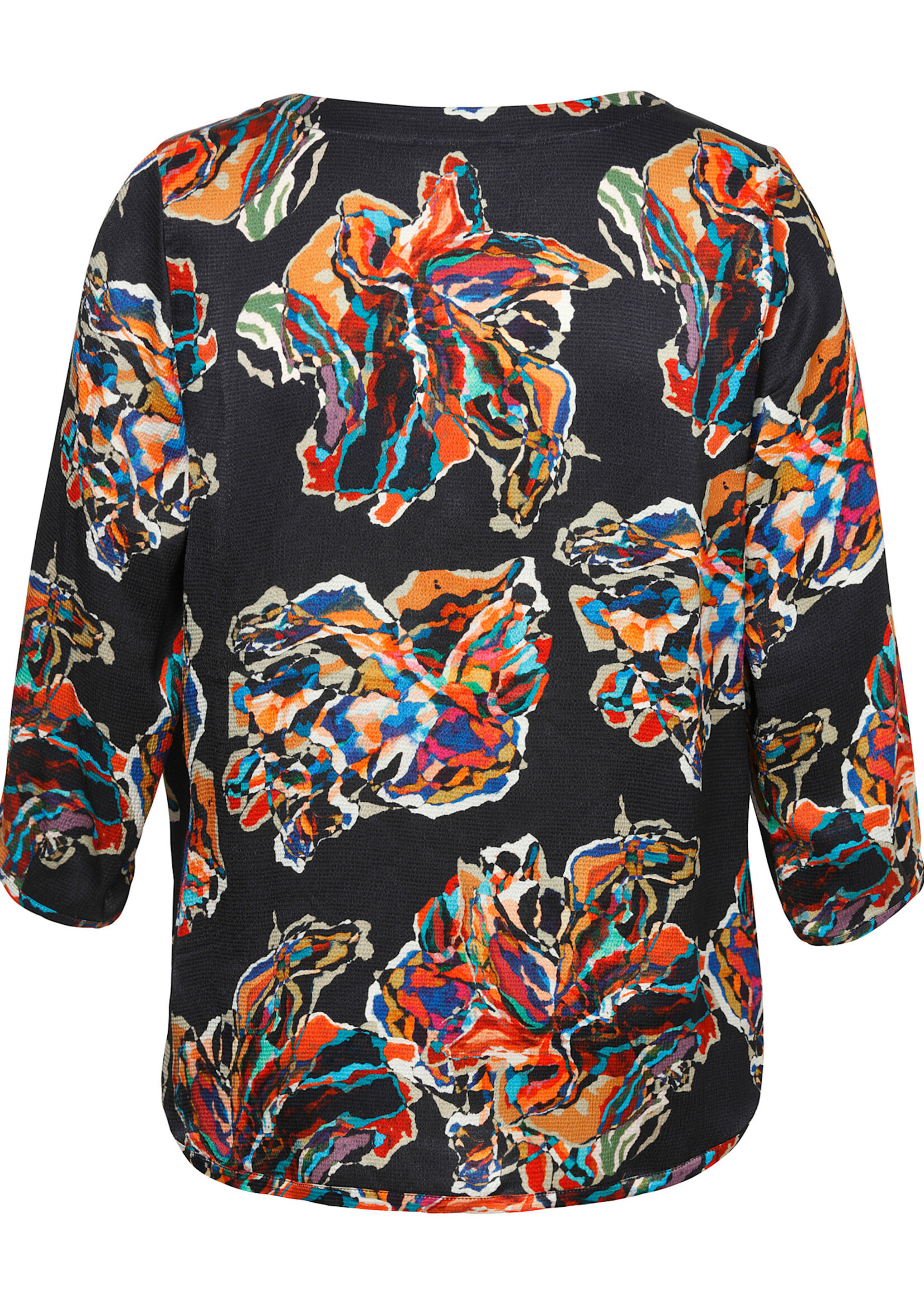 Frapp Via Appia blouse – diepblauw/zwart met kleurrijke print (2555698)