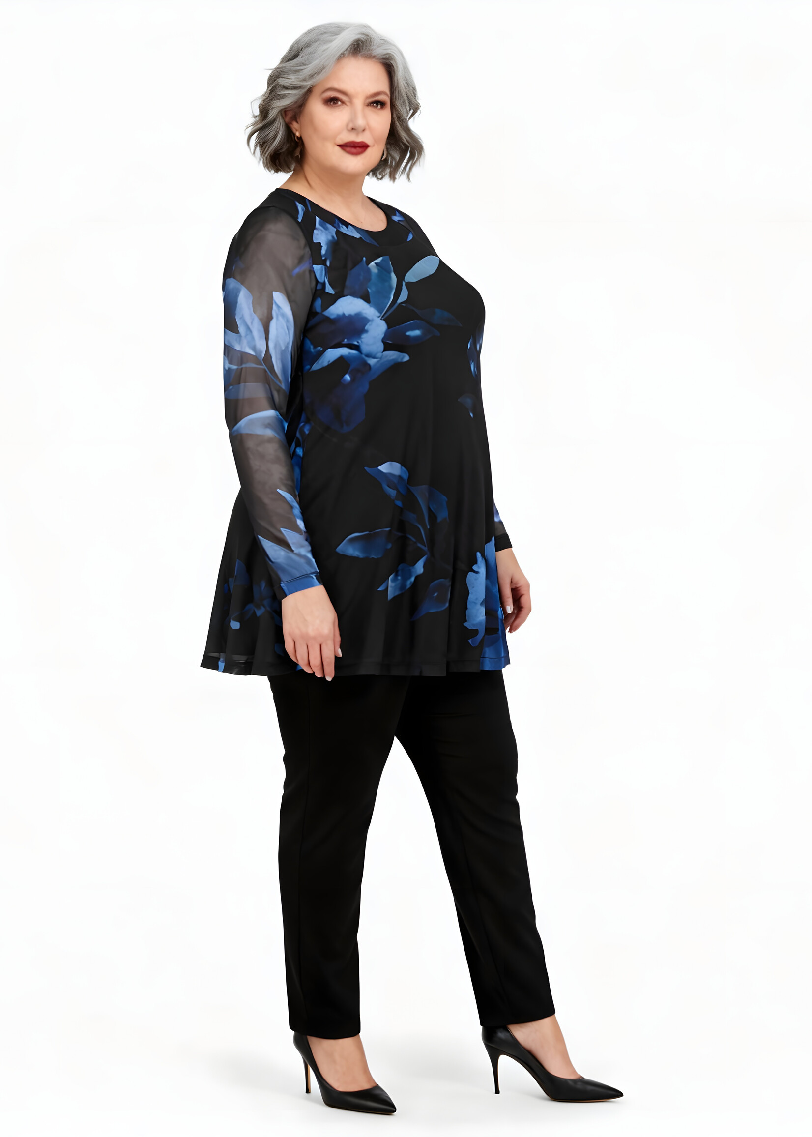 Yoek Yoek tuniek Valentine – bloemenprint in diepe blauwtinten