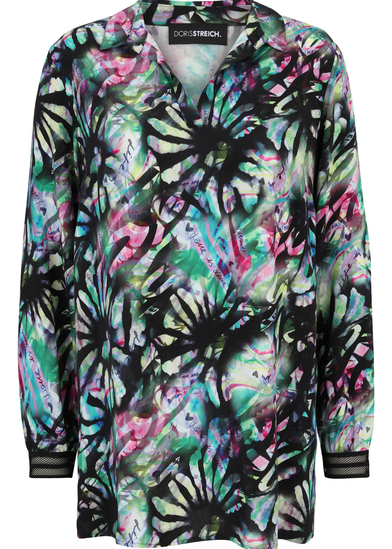 Doris Streich Doris Streich blouse – gestyleerde bloemenprint op zwarte basis