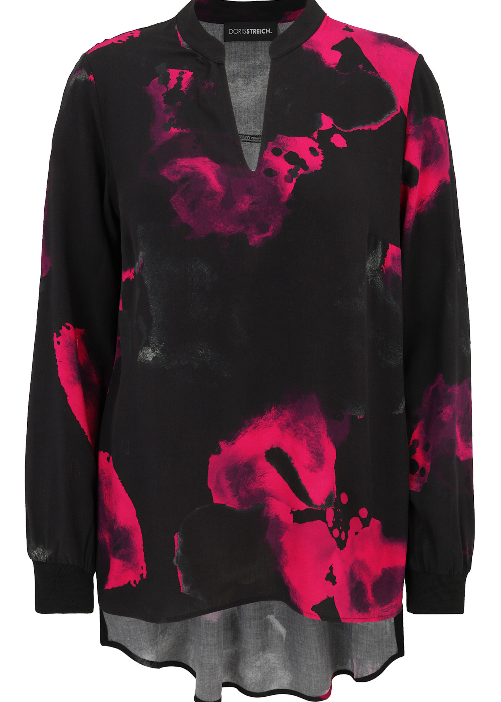 Doris Streich Doris Streich blouse – abstracte rode print op zwarte basis
