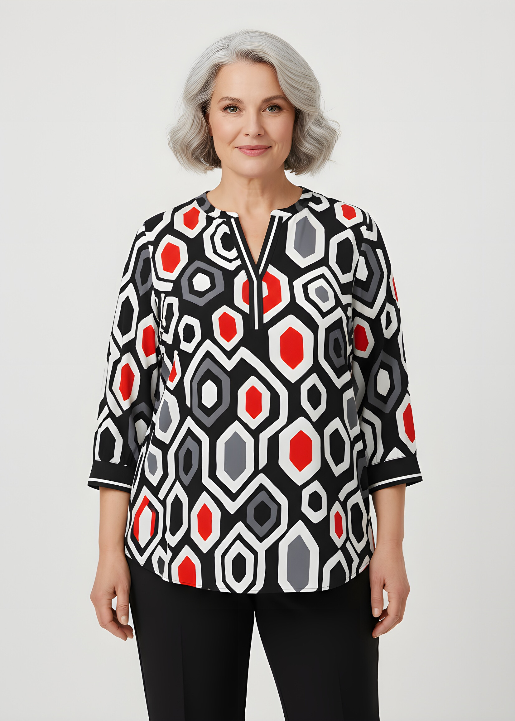 Via Appia Via Appia Due tuniek – geometrische print in zwart, wit, grijs en rood