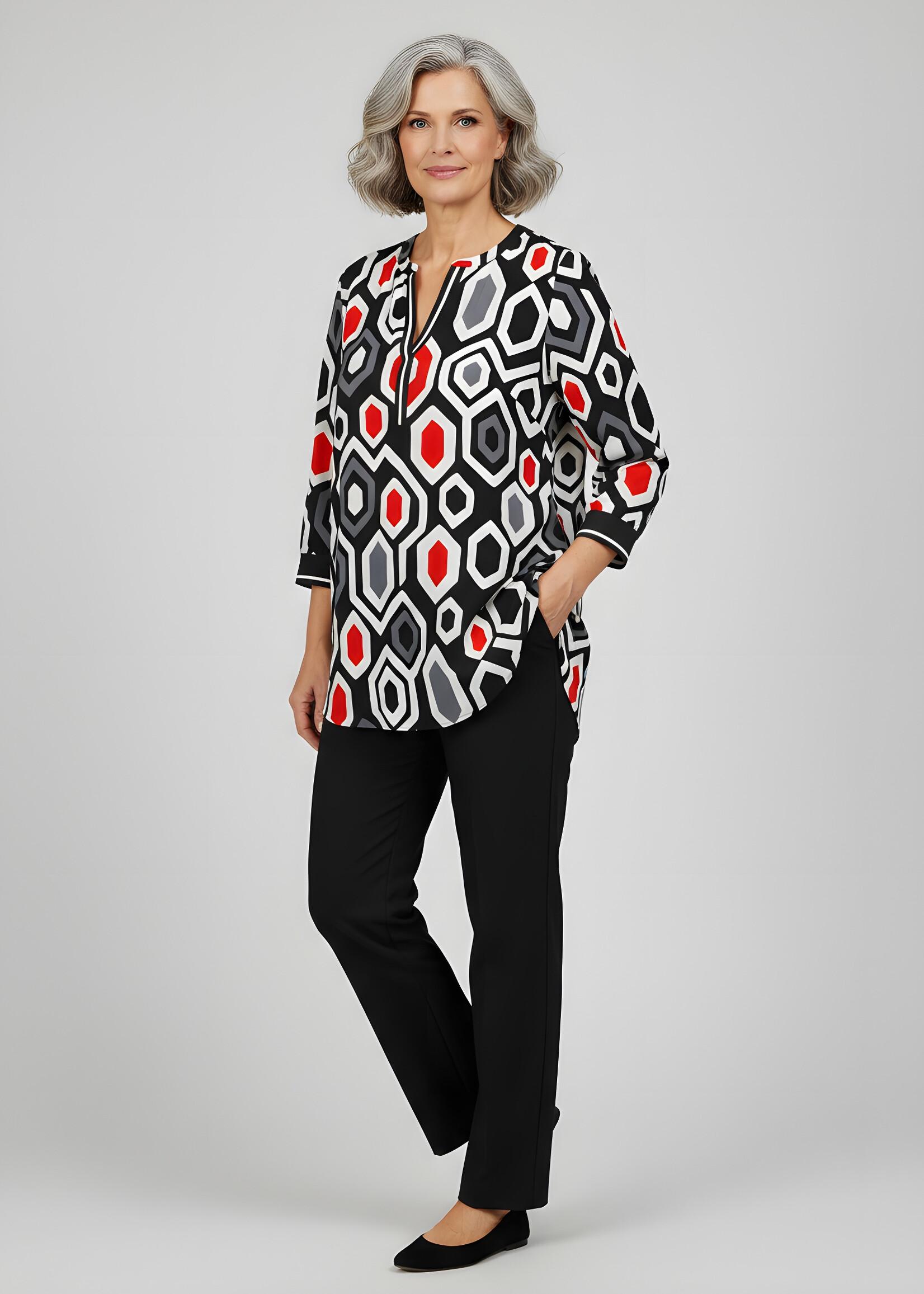 Via Appia Via Appia Due tuniek – geometrische print in zwart, wit, grijs en rood