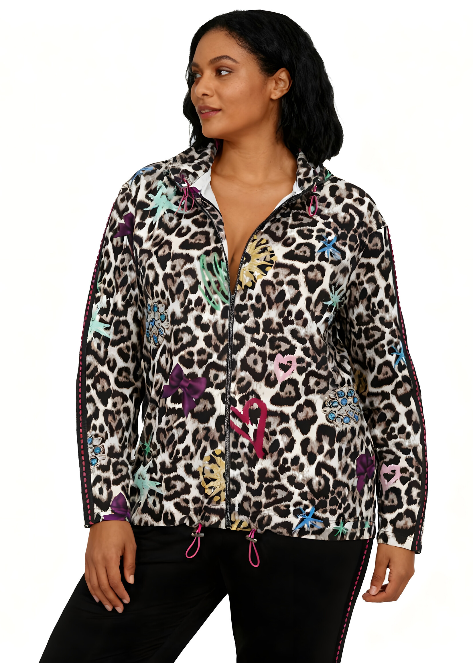 Doris Streich Statement jas met pantermotief en graffiti-details – modern & modieus