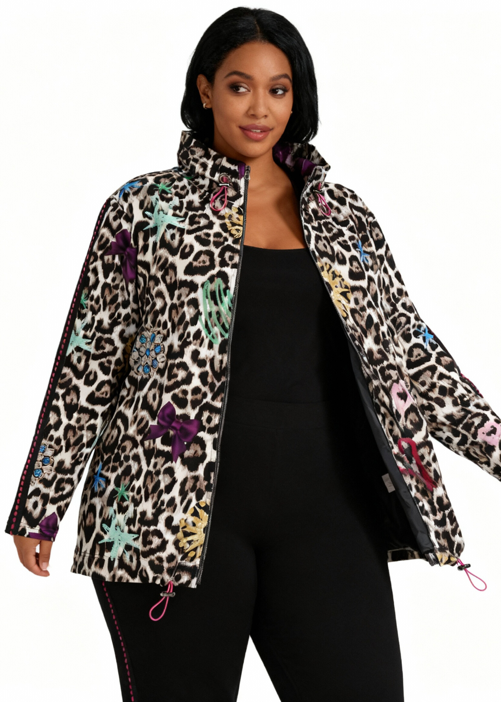 Doris Streich Statement jas met pantermotief en graffiti-details – modern & modieus