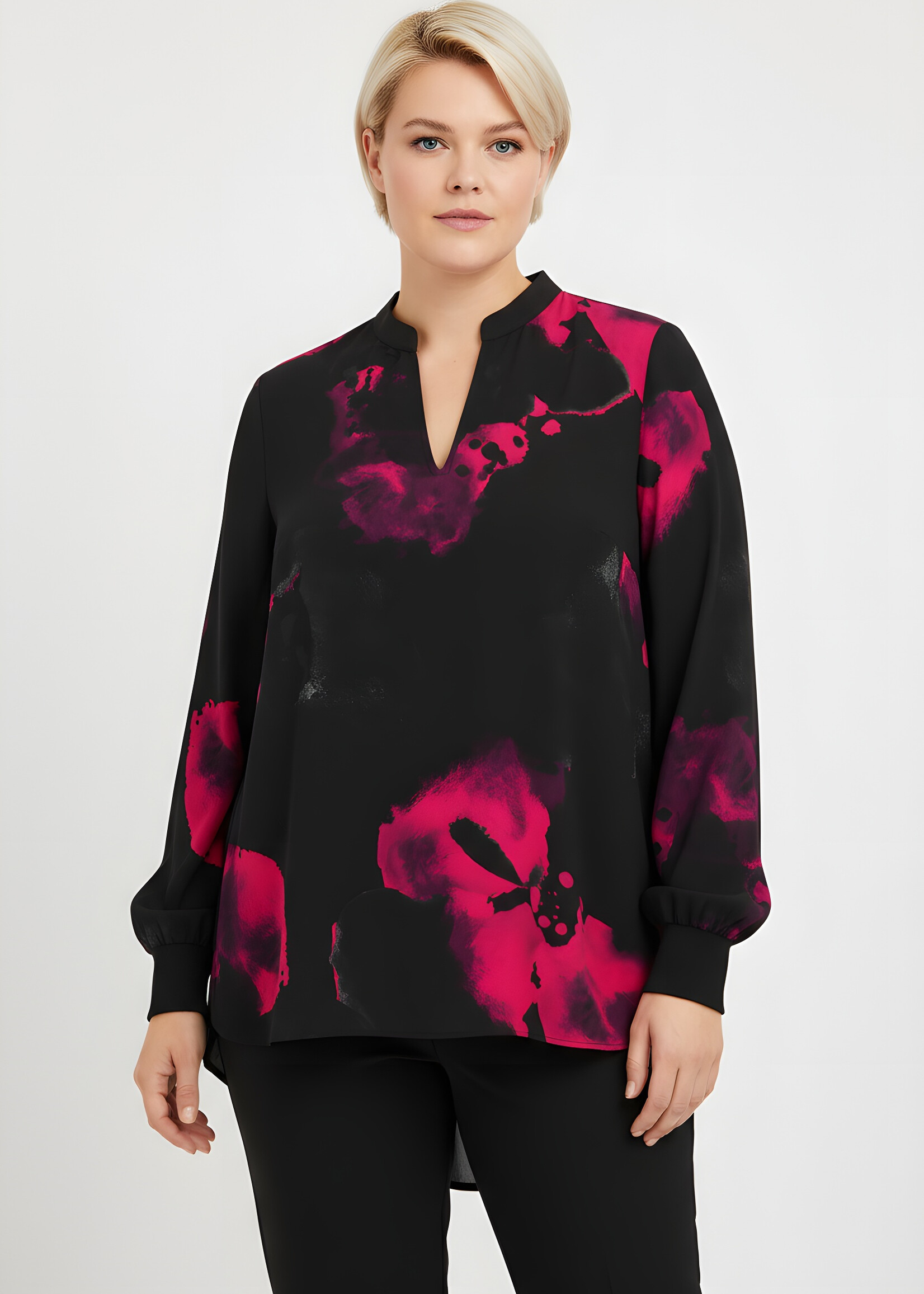 Doris Streich Doris Streich blouse – abstracte rode print op zwarte basis