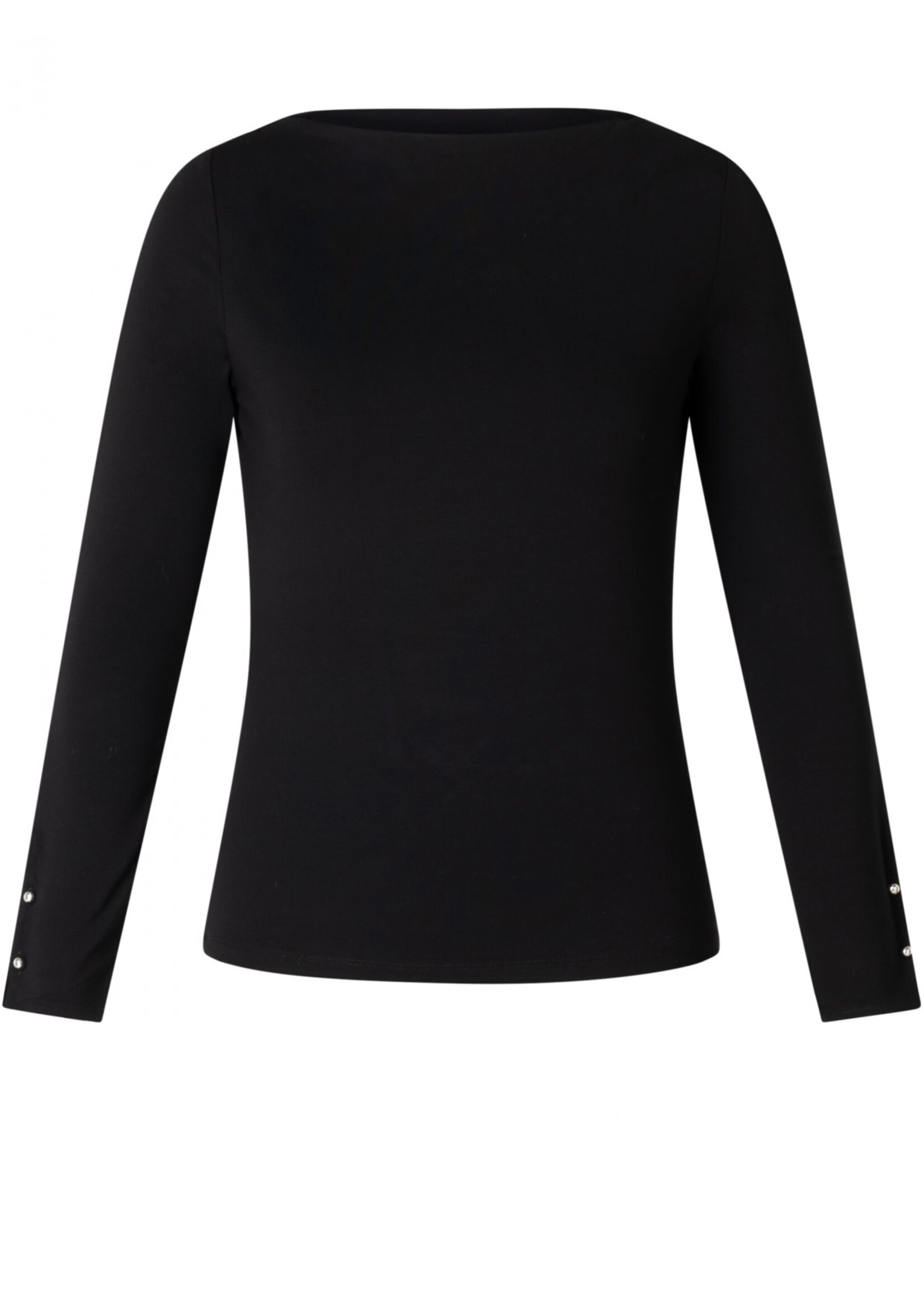 Yest Curve Yest Curve shirt – zwart met boothals en knoopdetail aan de mouw