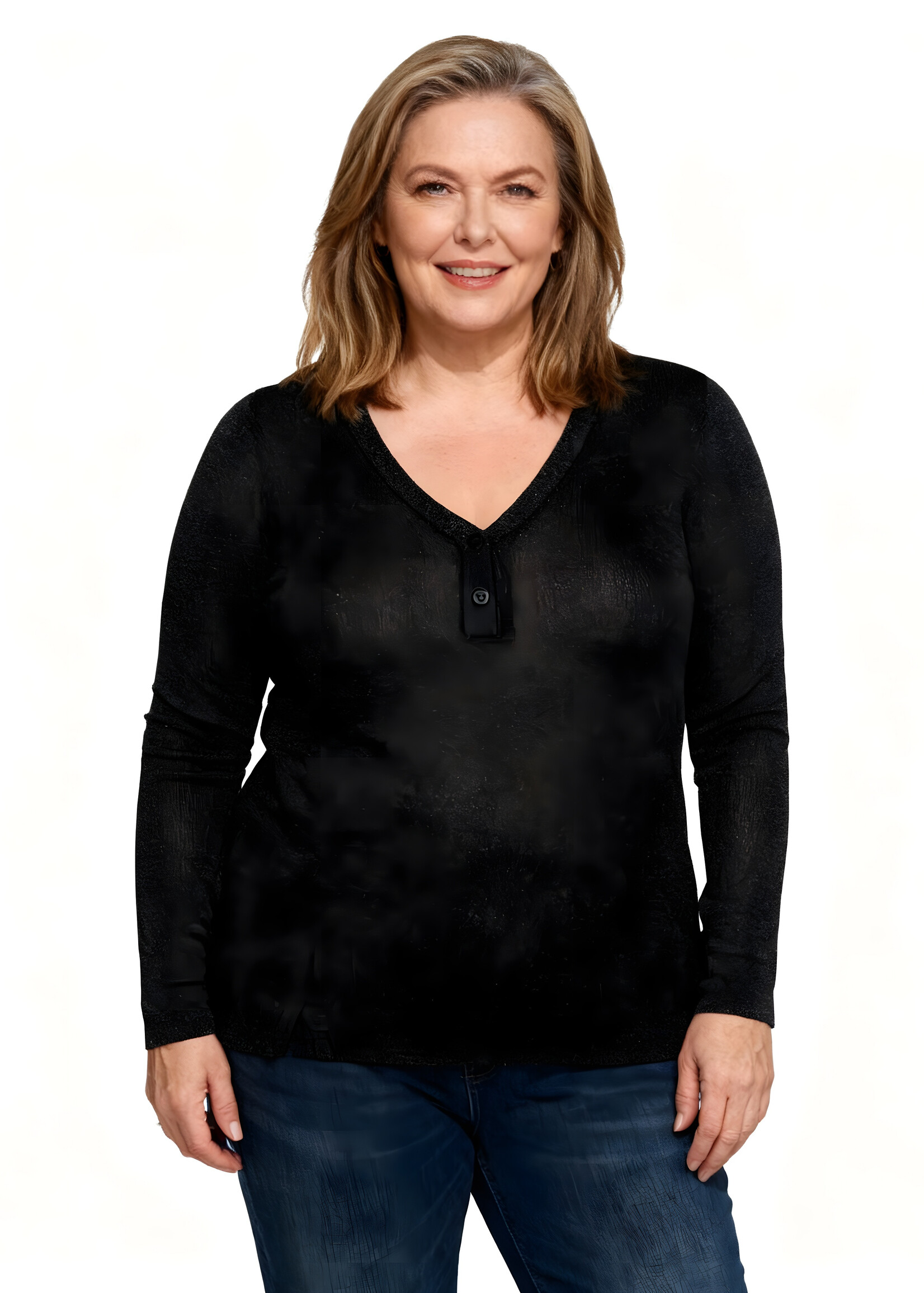 Yest Curve Yest Curve truitje Hestia – stijlvol basic item met V-hals en knoopdetail