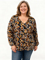 KJBrand KJBrand t-shirt in zwart, bruin en geel – stijlvol plus size design