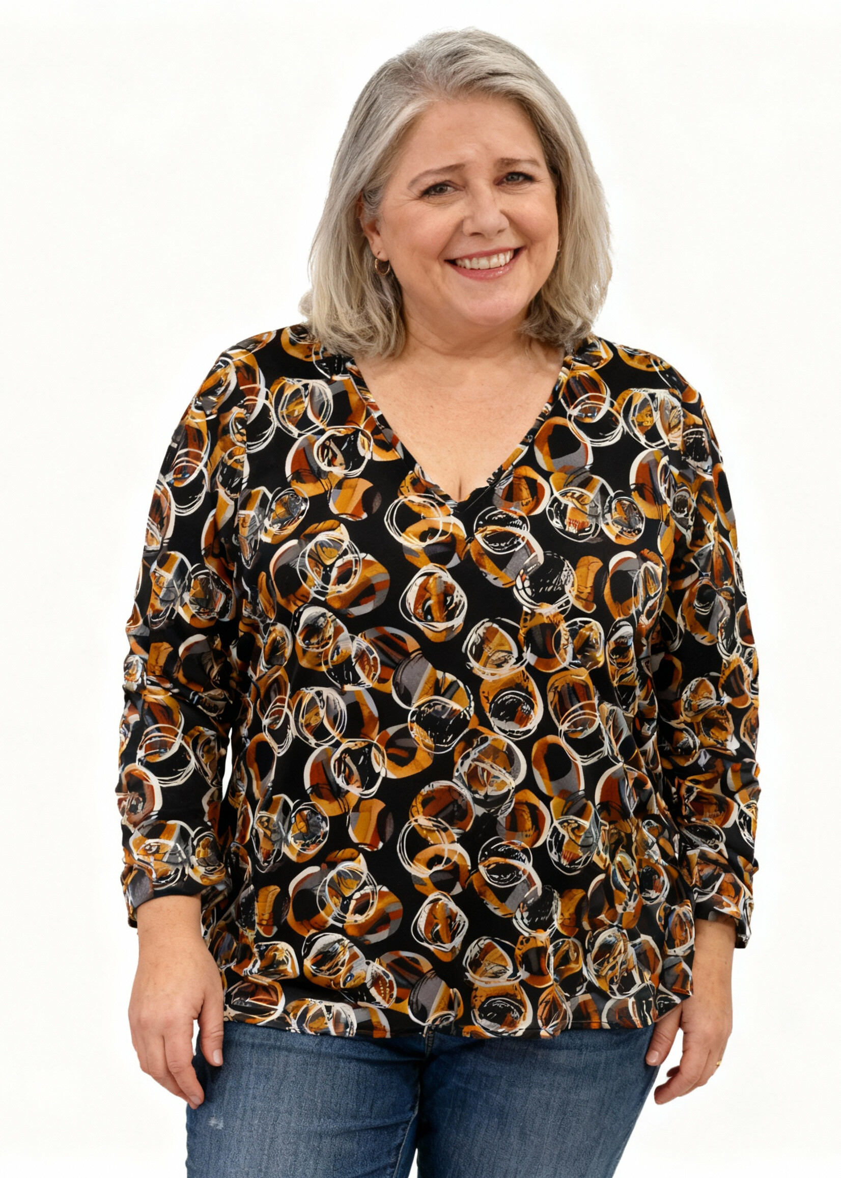 KJBrand KJBrand t-shirt in zwart, bruin en geel – stijlvol plus size design