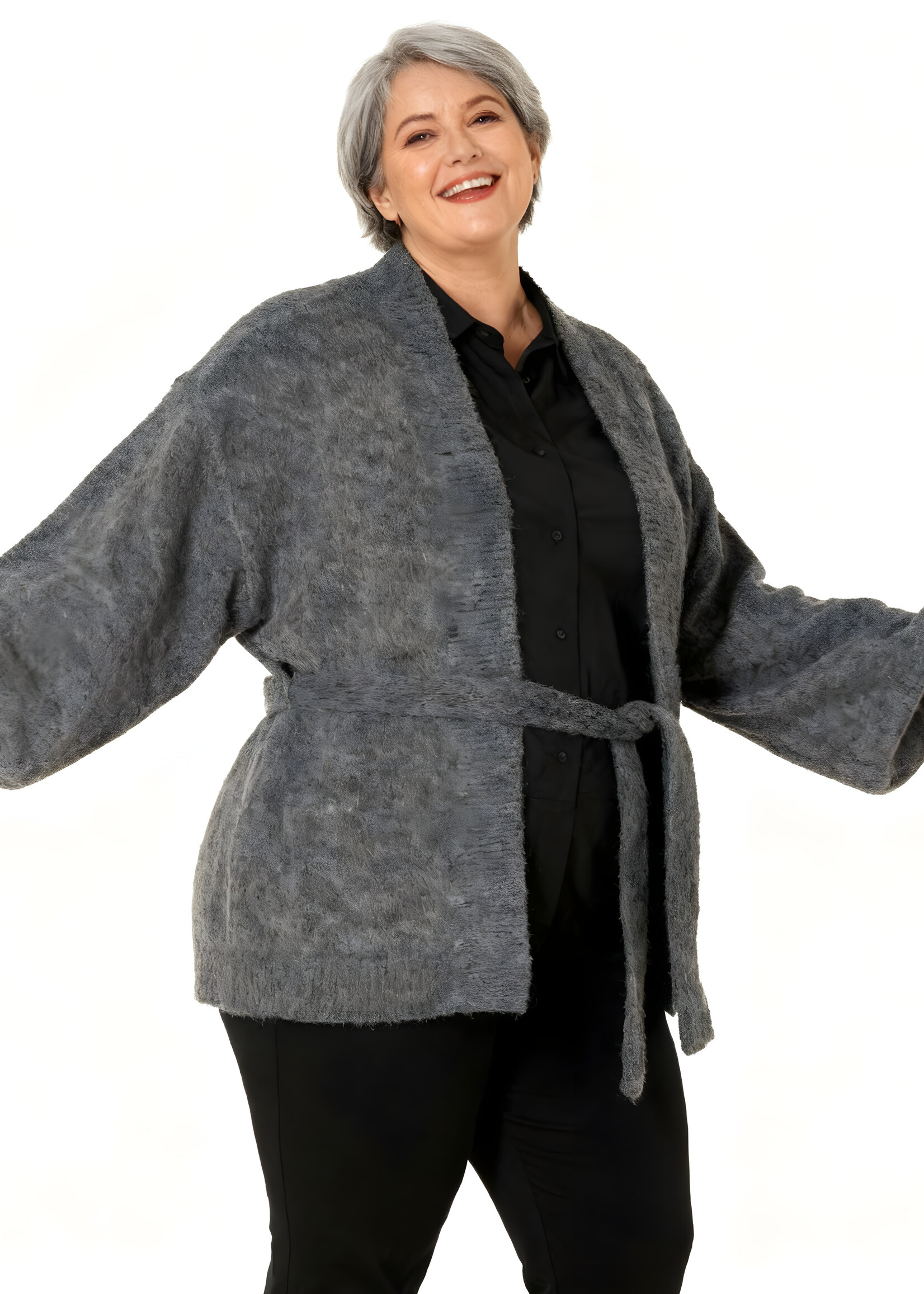 Yest Curve Yest Curve gebreid vest in grijs gemêleerd – comfortabel plus size design