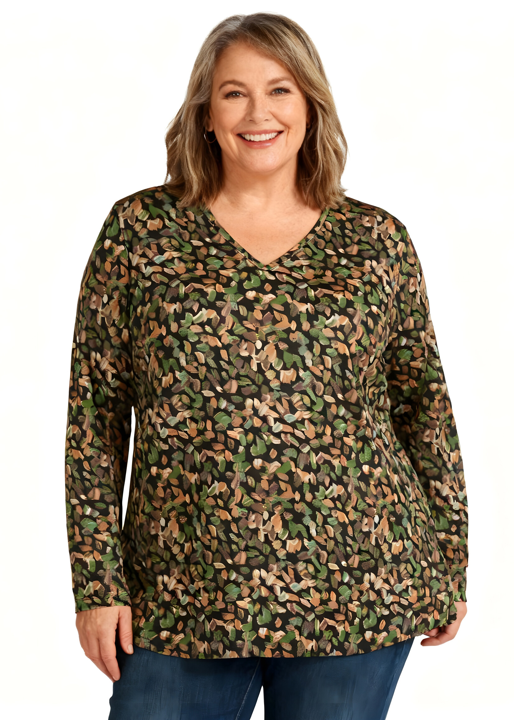 KJBrand KJBrand A-lijn t-shirt in groen en bruin tinten – stijlvol plus size design