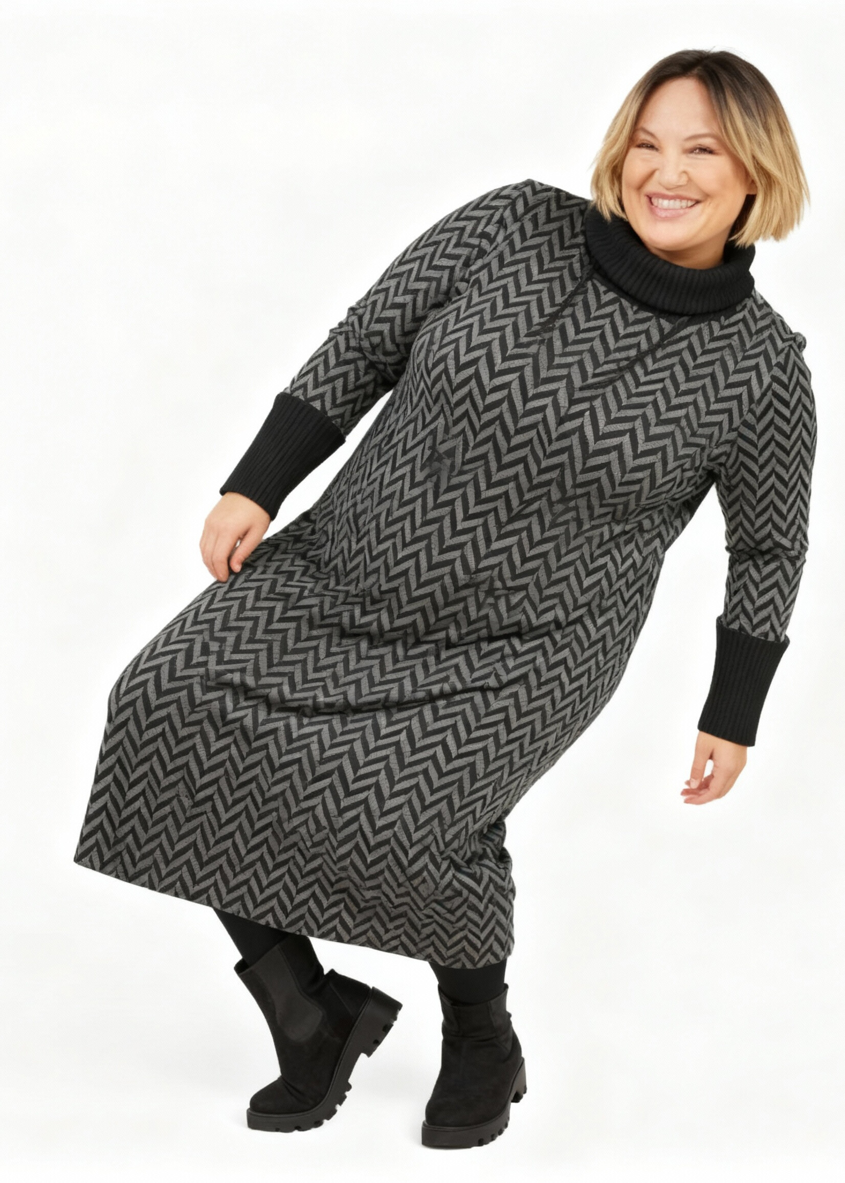 Mona Lisa Gebreide jurk met wijde col – stijlvol, comfortabel en flatterend