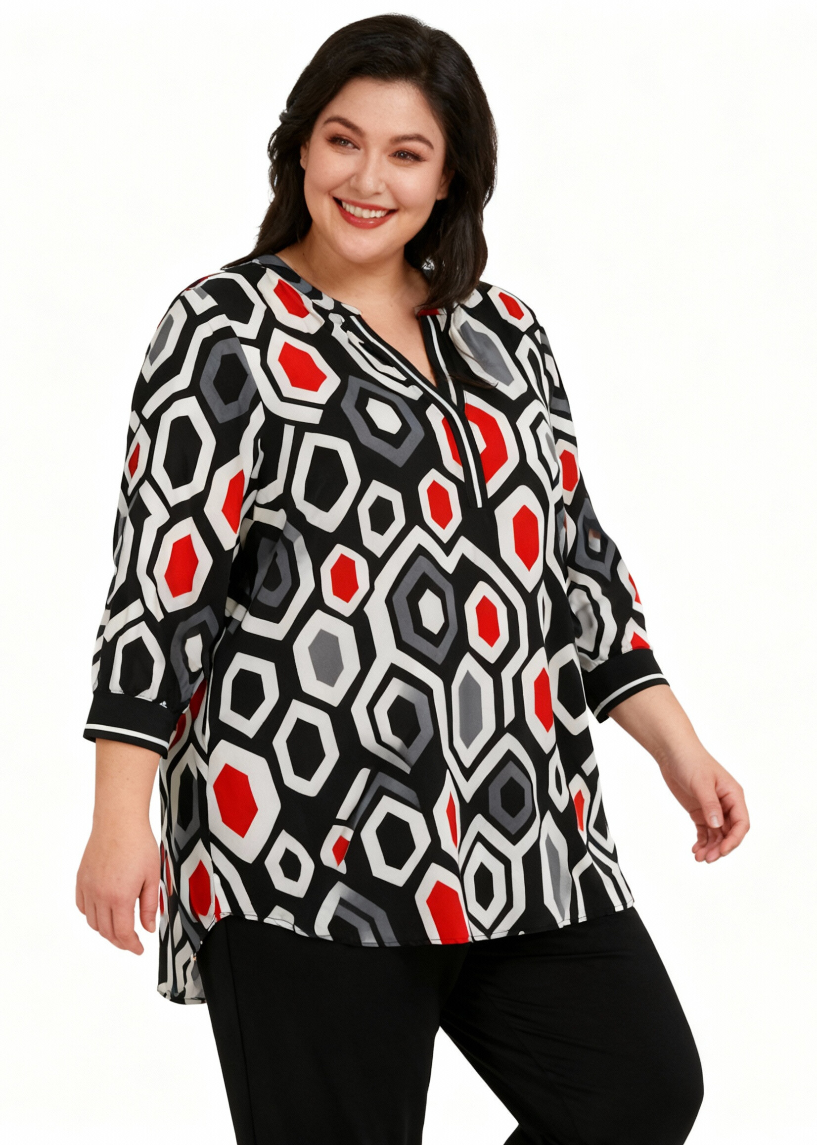 Via Appia Via Appia Due tuniek – geometrische print in zwart, wit, grijs en rood