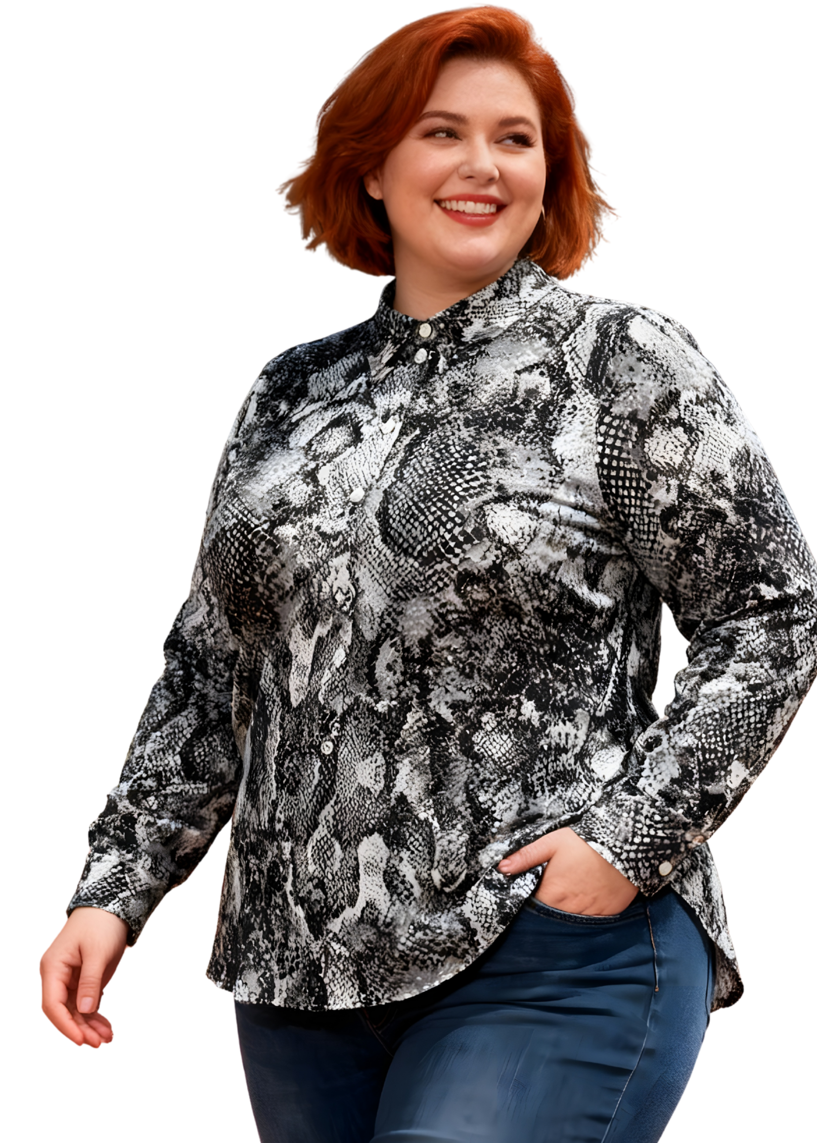 Frapp Frapp blouse met snake-print in zwart/wit/grijs – stijlvol en modern