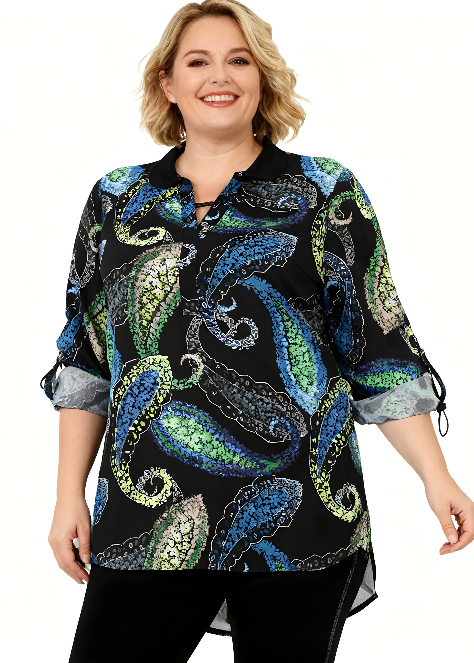 Doris Streich Doris Streich blouse – elegante viscose batist met omslagmouw