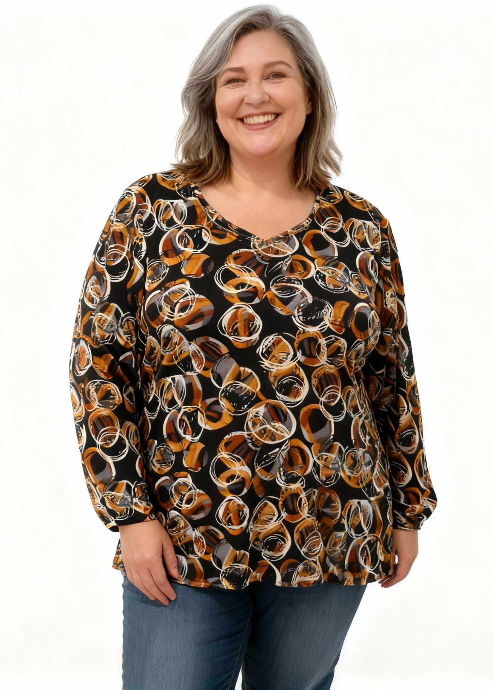 KJBrand KJBrand t-shirt in zwart, bruin en geel – stijlvol plus size design