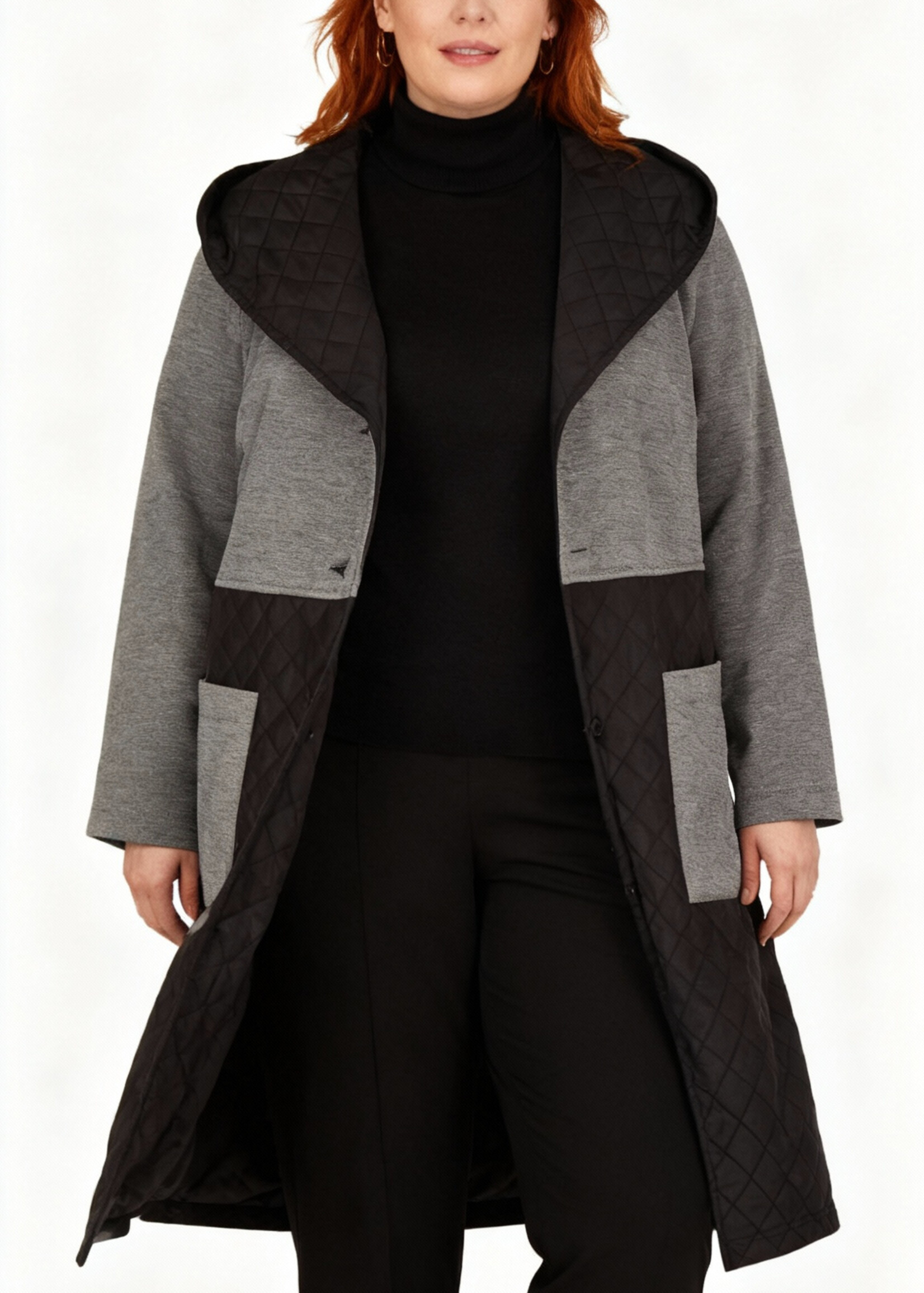 KJBrand KJBrand lange jas – stijlvolle mix van scuba jersey en gewatteerd design