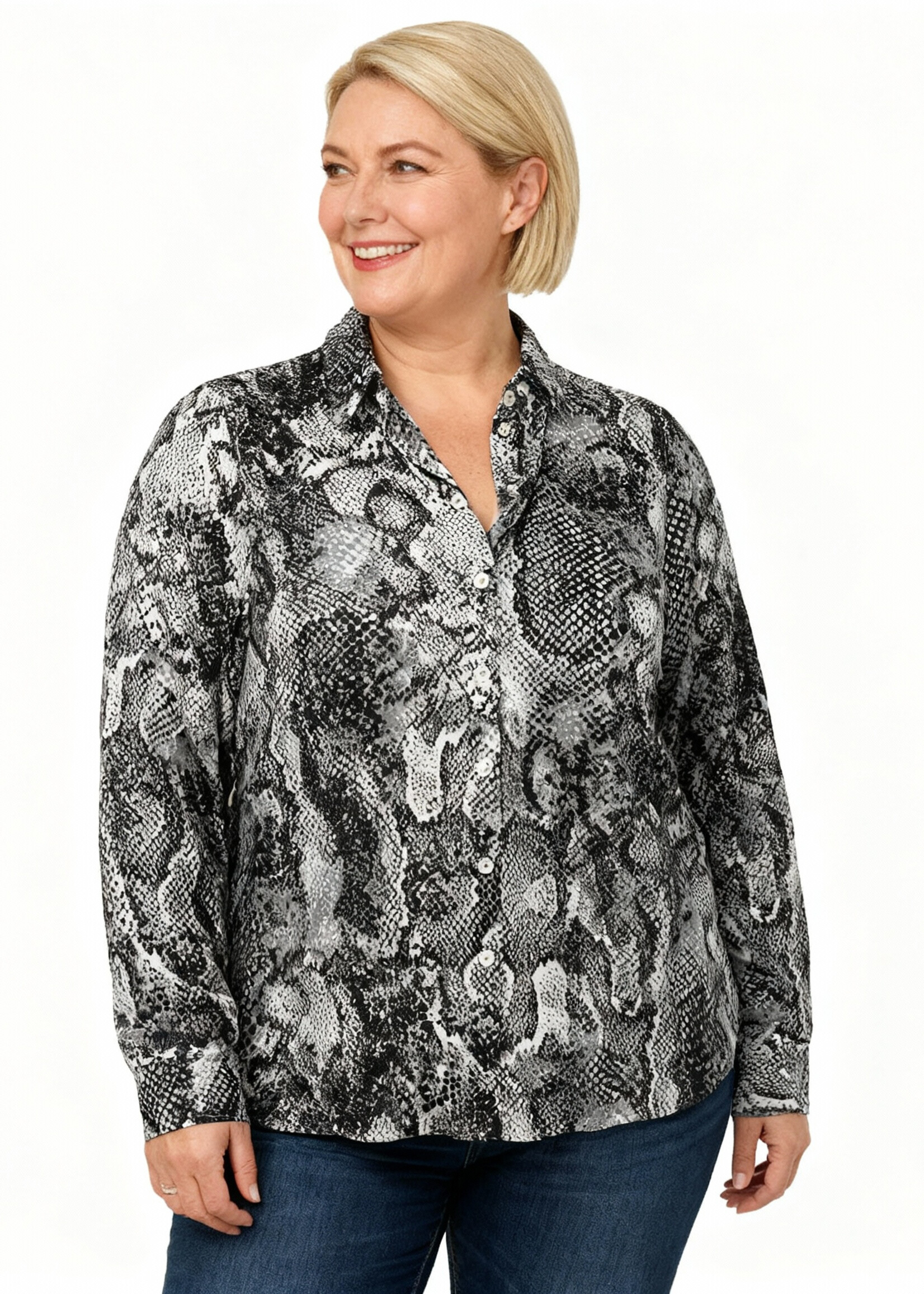 Frapp Frapp blouse met snake-print in zwart/wit/grijs – stijlvol en modern