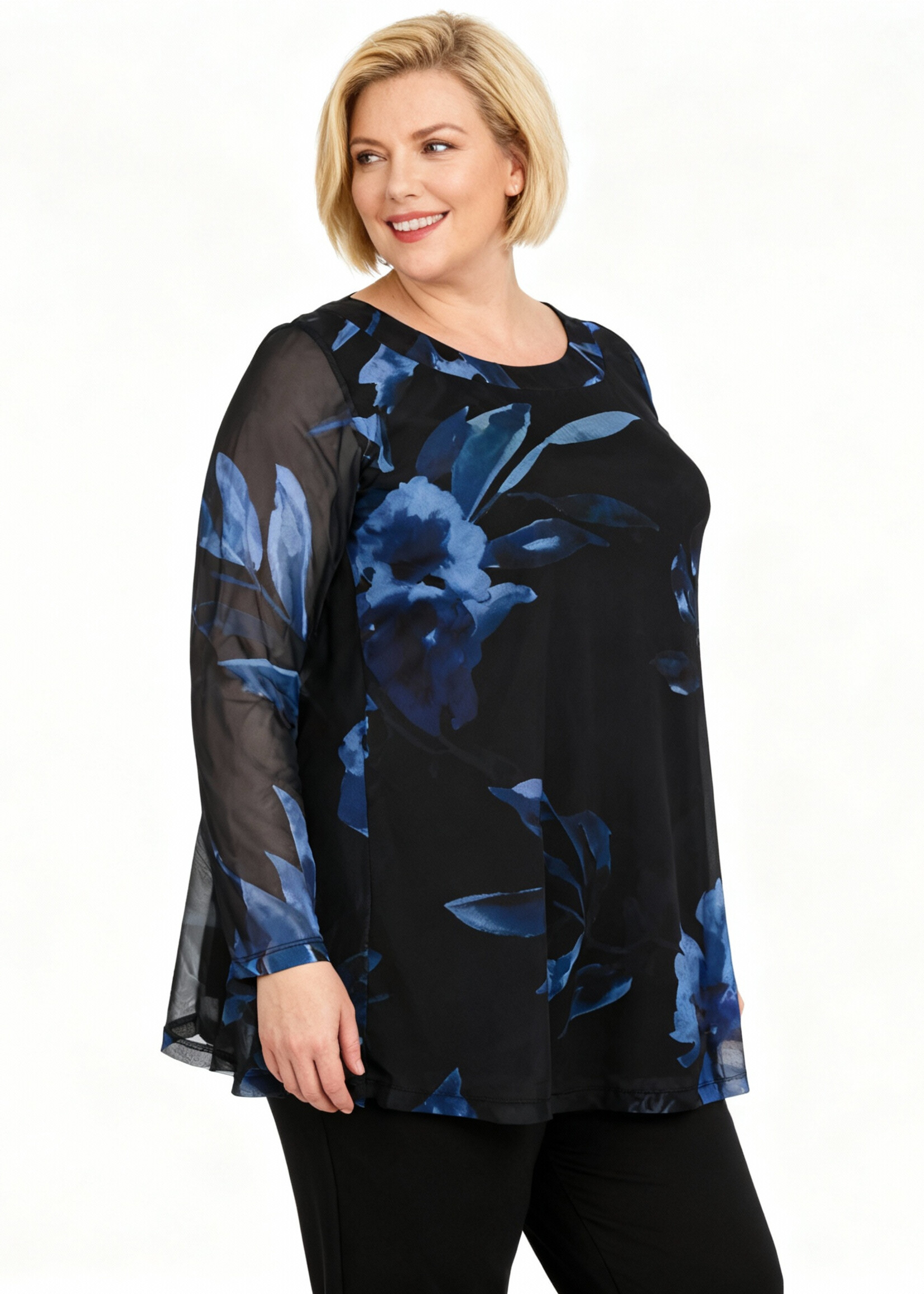 Yoek Yoek tuniek Valentine – bloemenprint in diepe blauwtinten