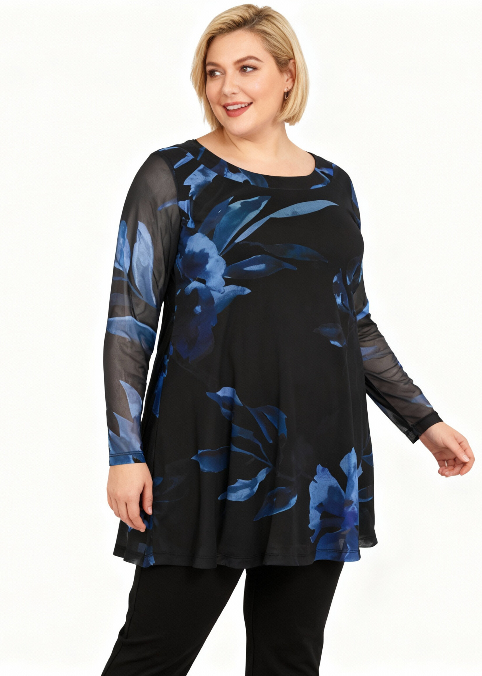 Yoek Yoek tuniek Valentine – bloemenprint in diepe blauwtinten