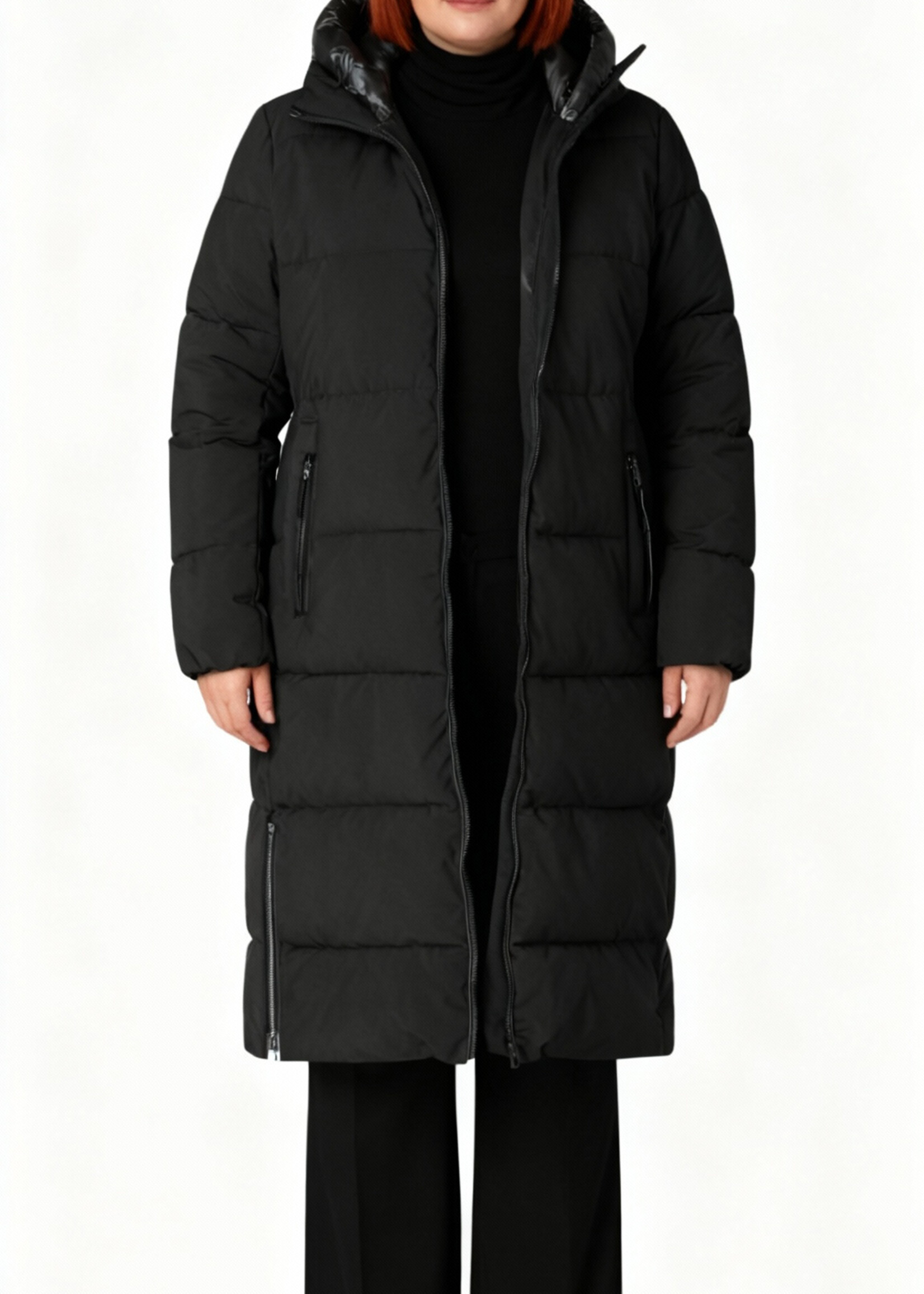 Yest Curve Yest Curve winterjas in light sand en zwart – warme plus size jas tot over de knie