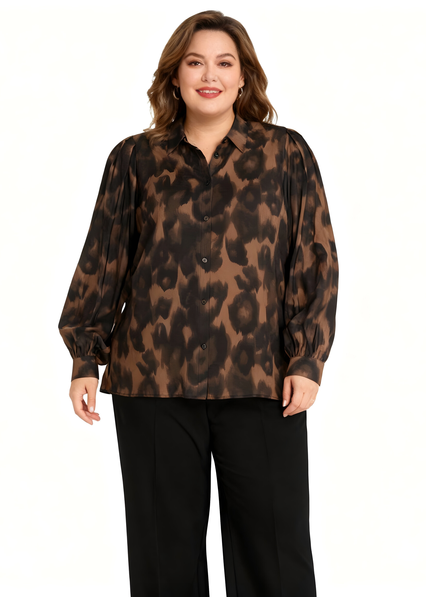 Yest Curve Yest Curve blouse Geraldine – najaarsprint in zwartbruin(A005792)