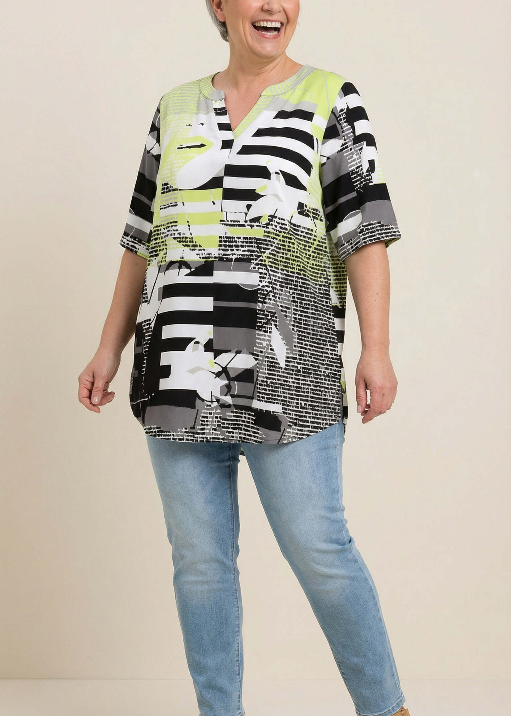 Doris Streich Doris Streich blouse – grafische print in zwart, wit & lime