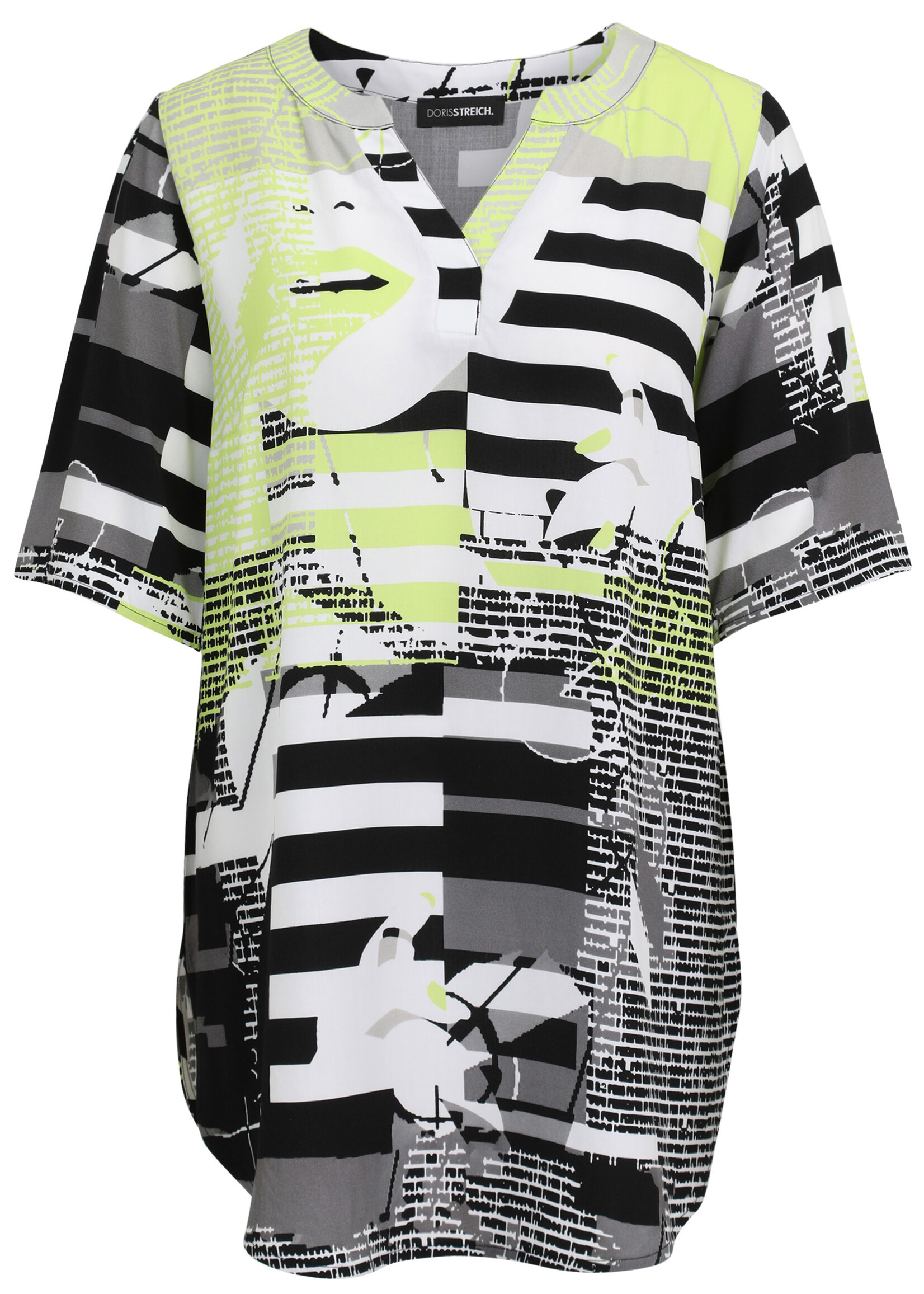 Doris Streich Doris Streich blouse – grafische print in zwart, wit & lime