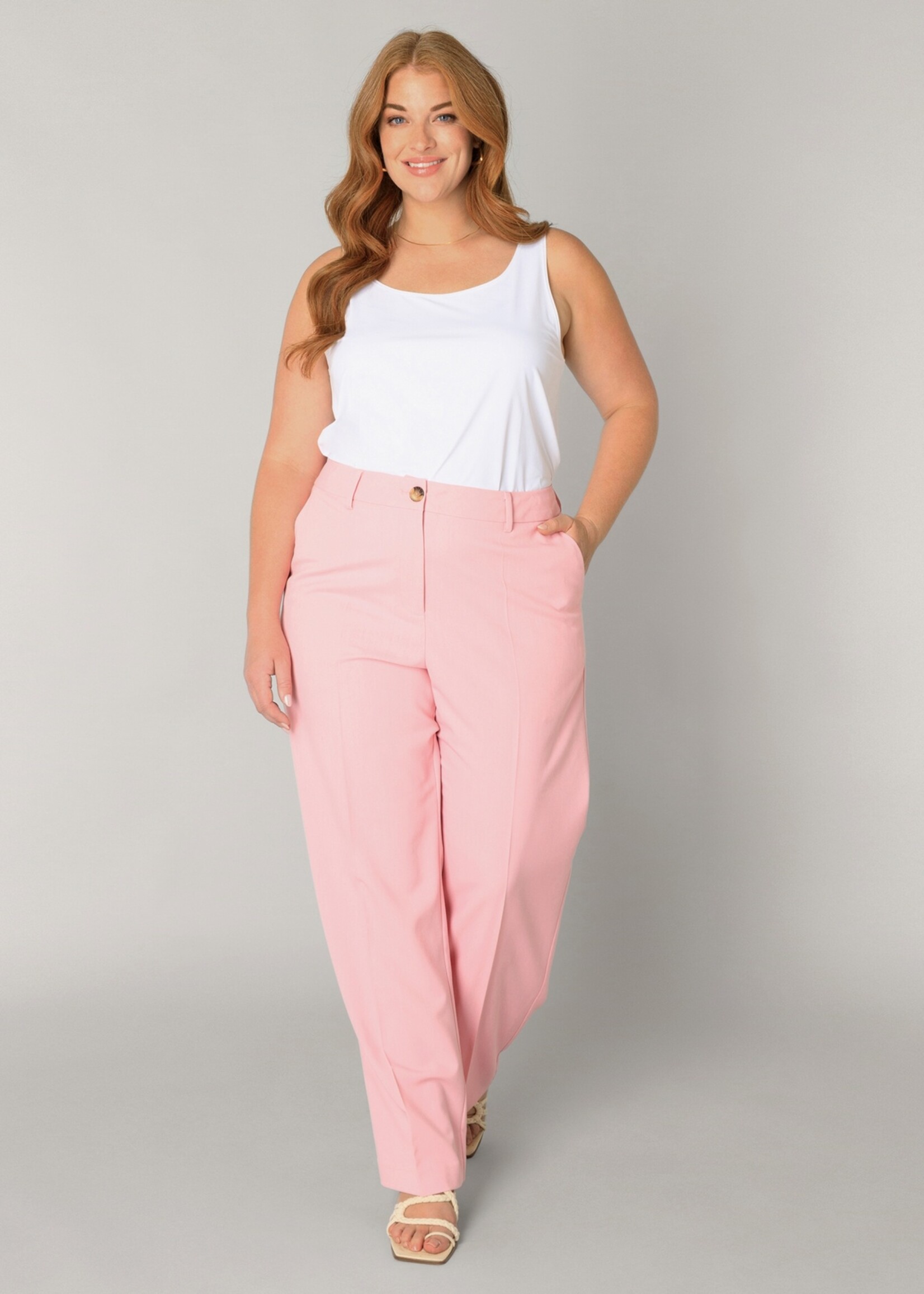 Base Level Curvy roek Yunia – zachtroze plus size jersey broek met rechtee pijp