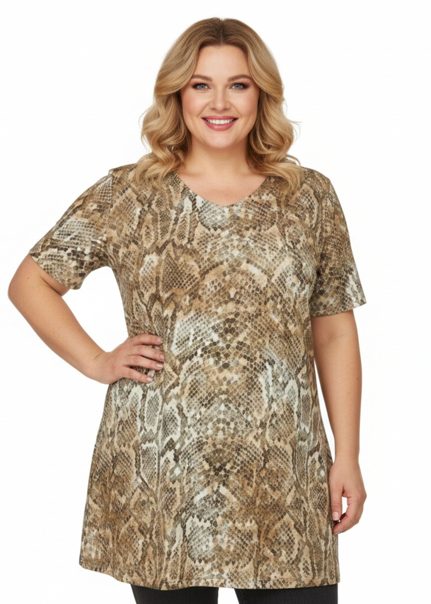 Yest Curve Tuniek Ankie Essential Yest Curve – vertrouwde A-lijn tuniek van ECOVERO viscose met slangenprint