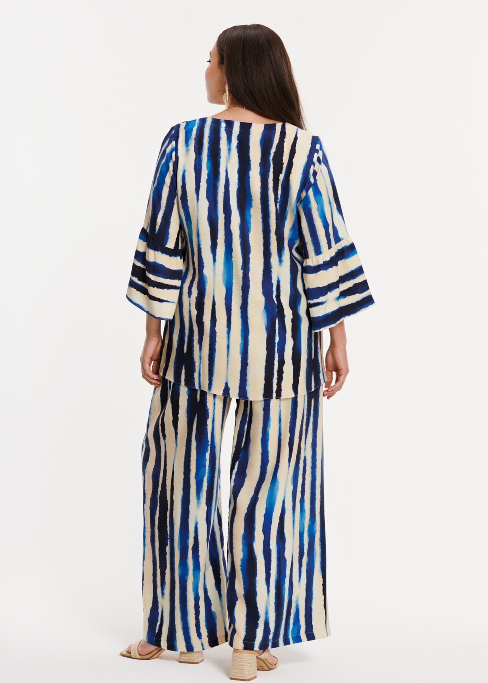 Yoek YOEK Broek Ripples (361582) – Wijde broek in Dolce jersey met verticale blauwe streep