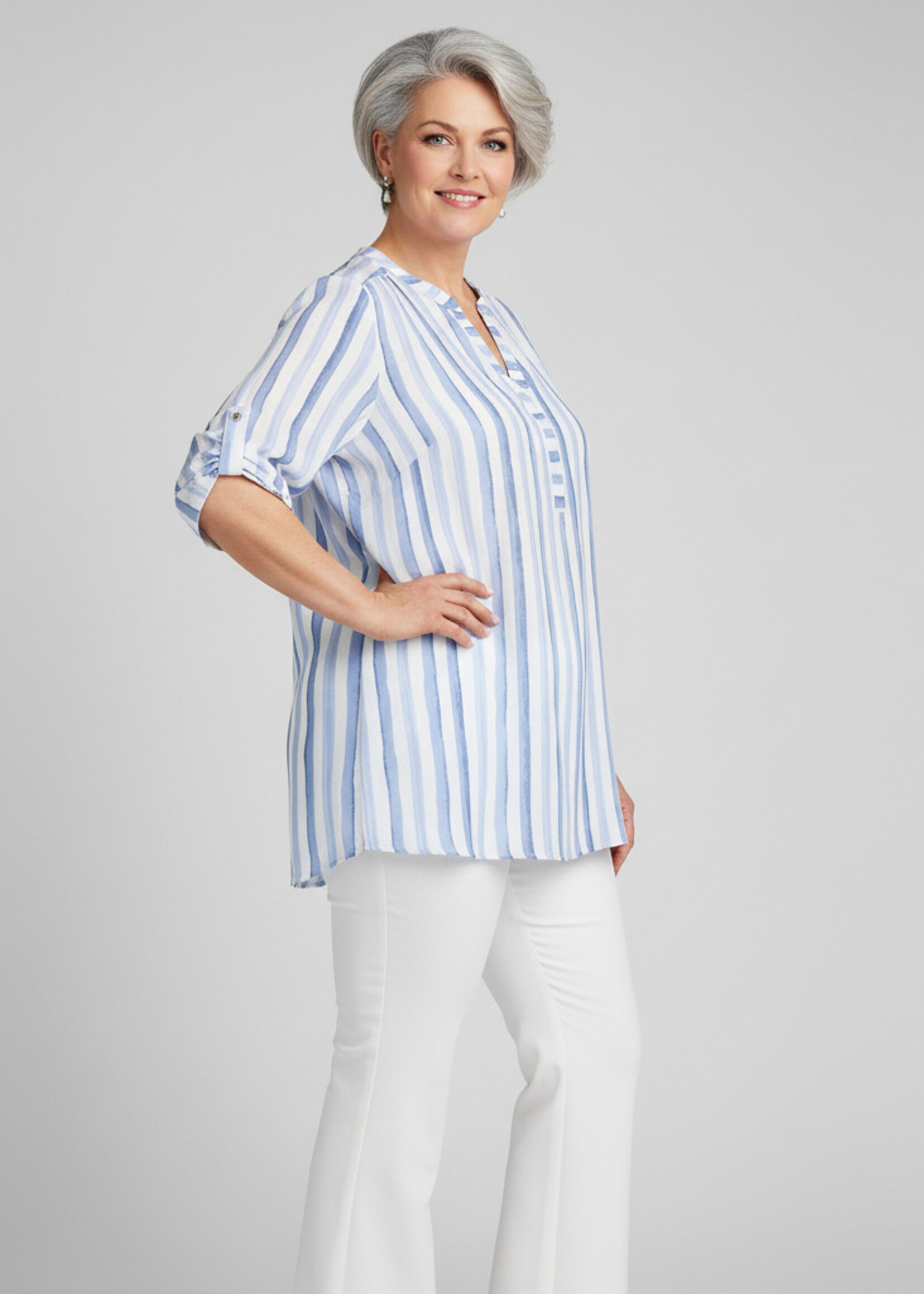 Doris Streich Blouse Doris Streich 228661 met speels streeppatroon – viscose blouse met 3/4 mouw