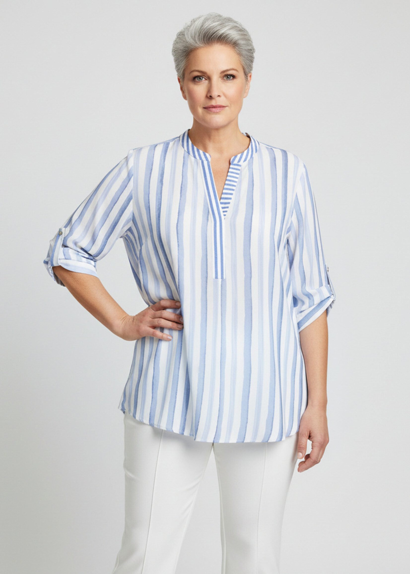Doris Streich Blouse Doris Streich 228661 met speels streeppatroon – viscose blouse met 3/4 mouw